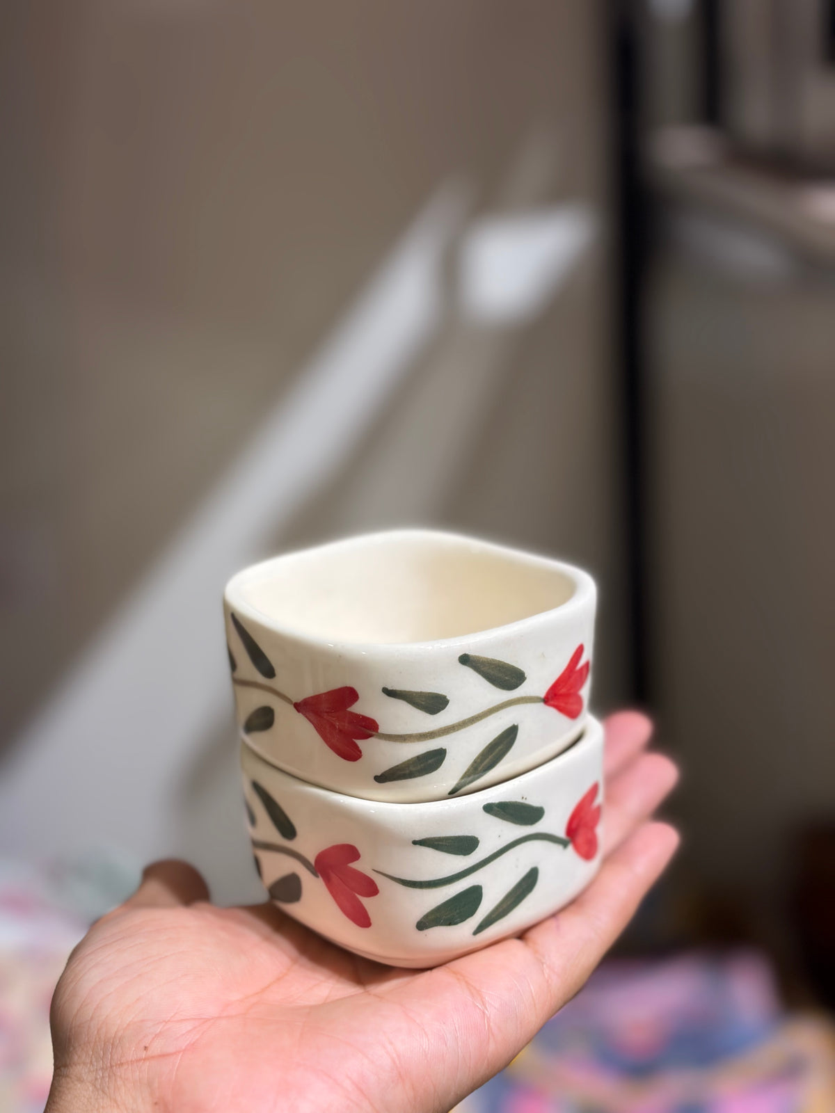 Dip Bowls - Red flower-set of 2