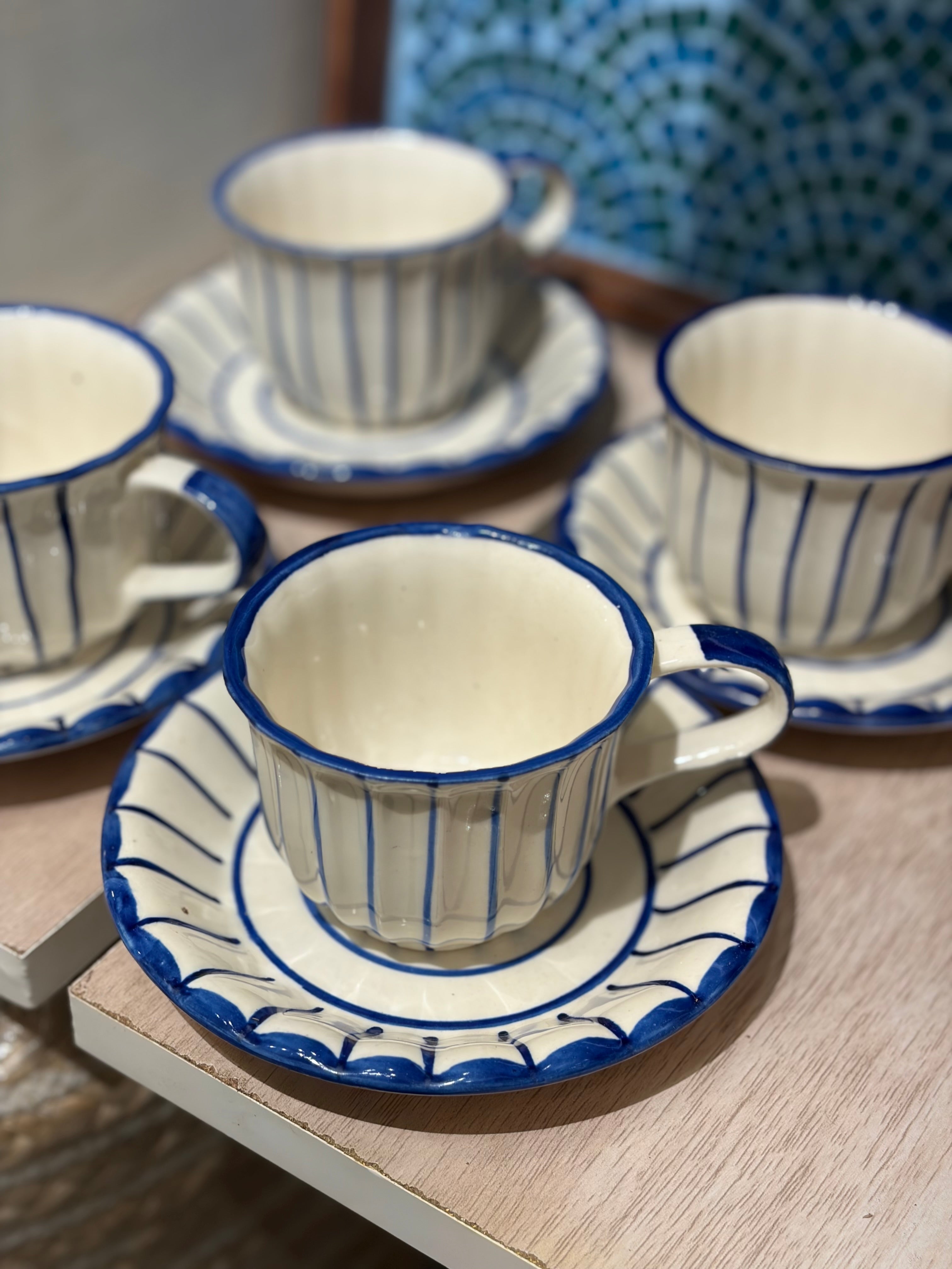 Blue Cup & Saucer- Set of 4