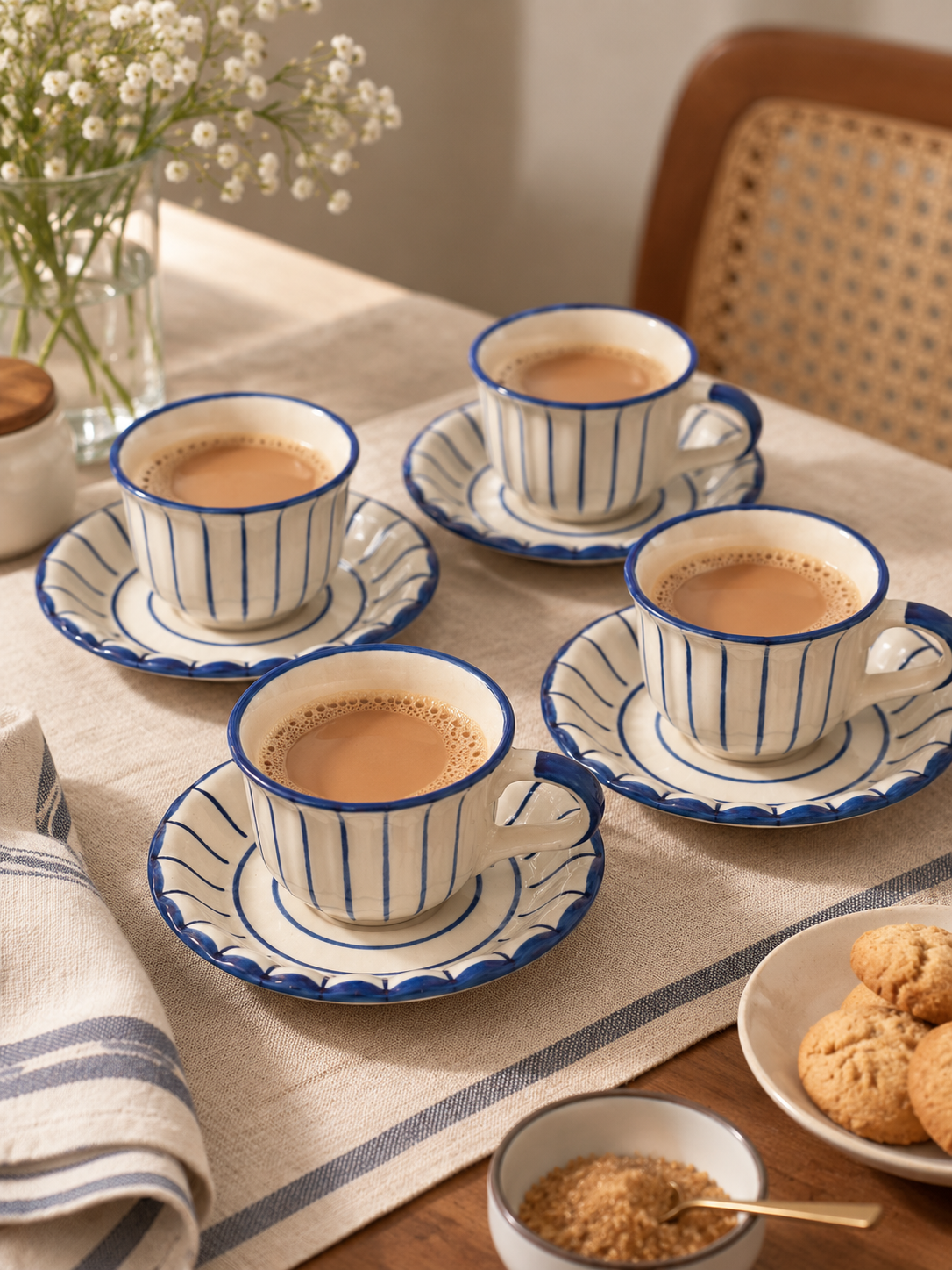 Blue Cup & Saucer- Set of 4