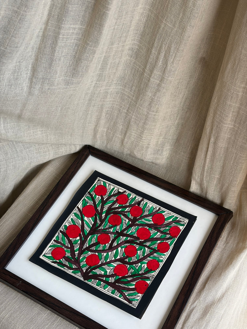 Original Madhubani Red fruit Painting