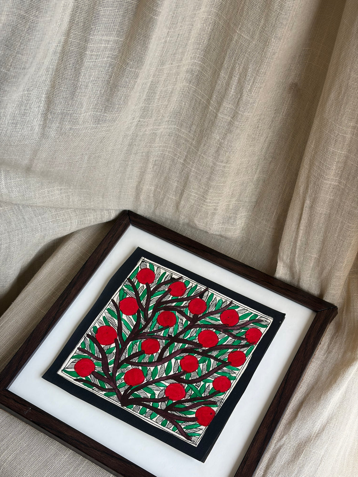 Original Madhubani Red fruit Painting