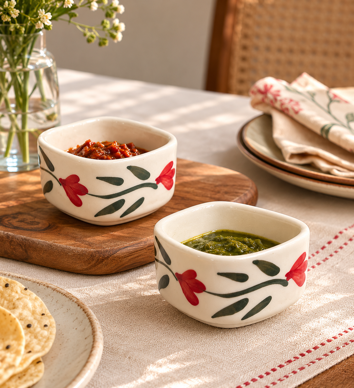 Dip Bowls - Red flower-set of 2