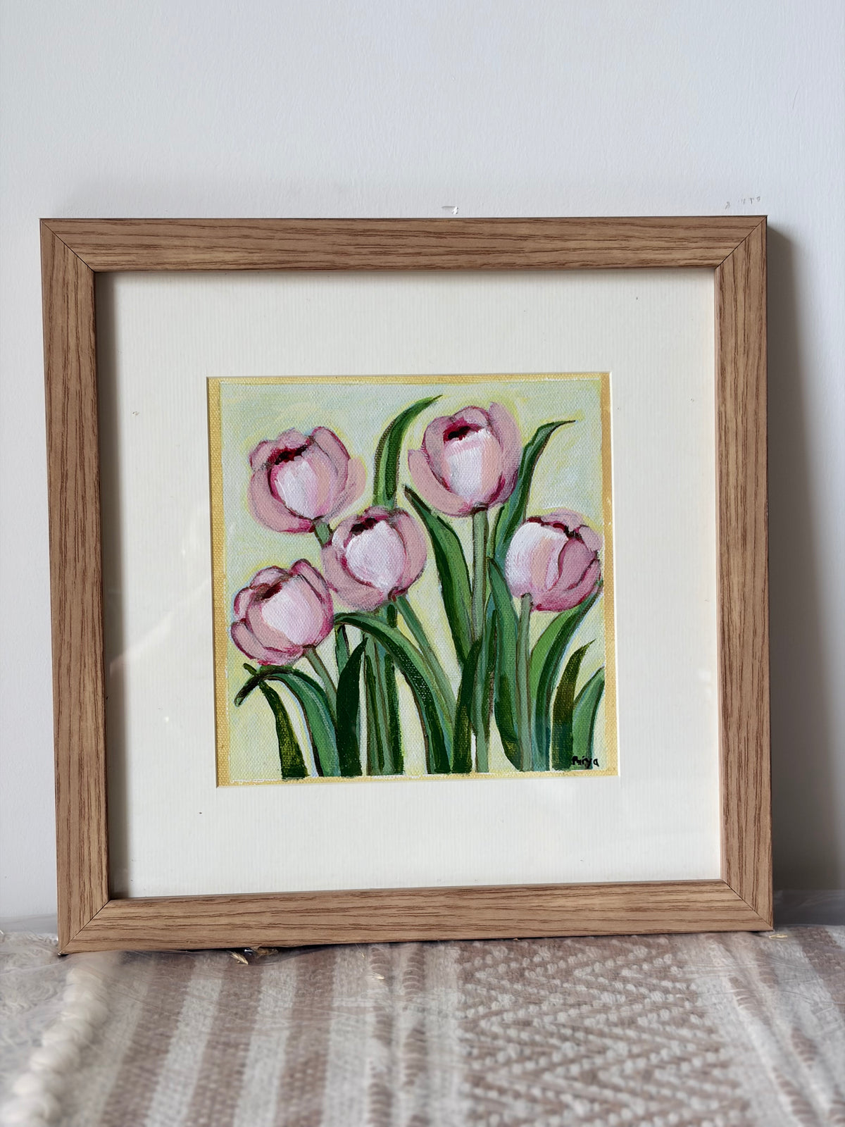 Pink Tulips original artwork- Acrylic on canvas, Frames
