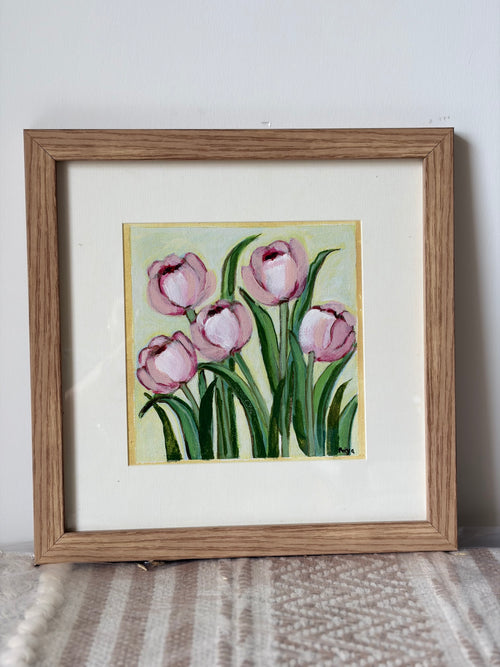 Pink Tulips original artwork- Acrylic on canvas, Frames