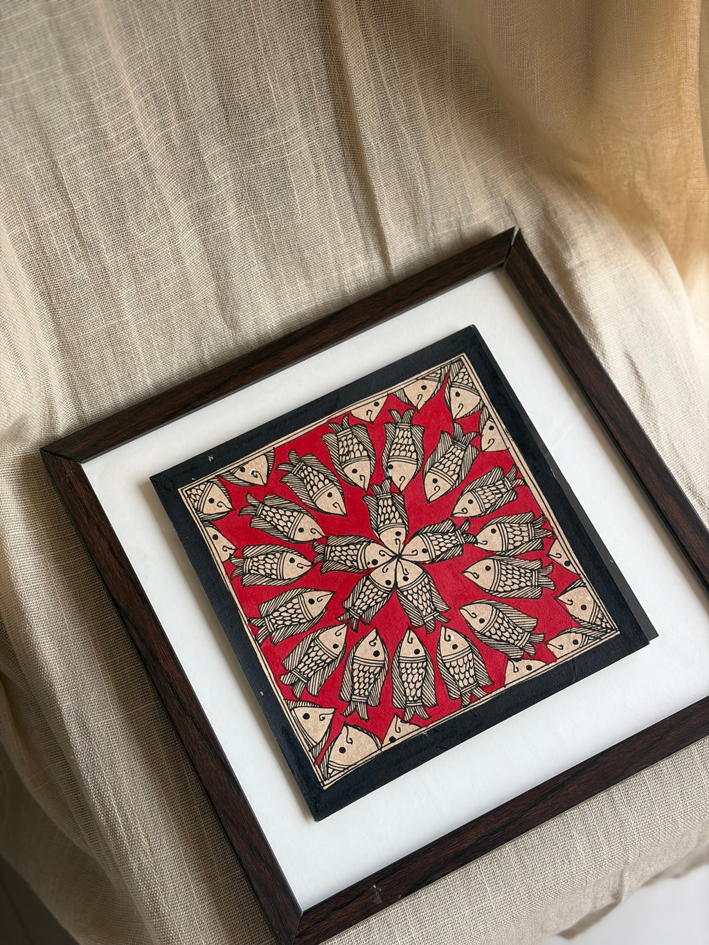 Original Madhubani Red spiral Fish- Frames