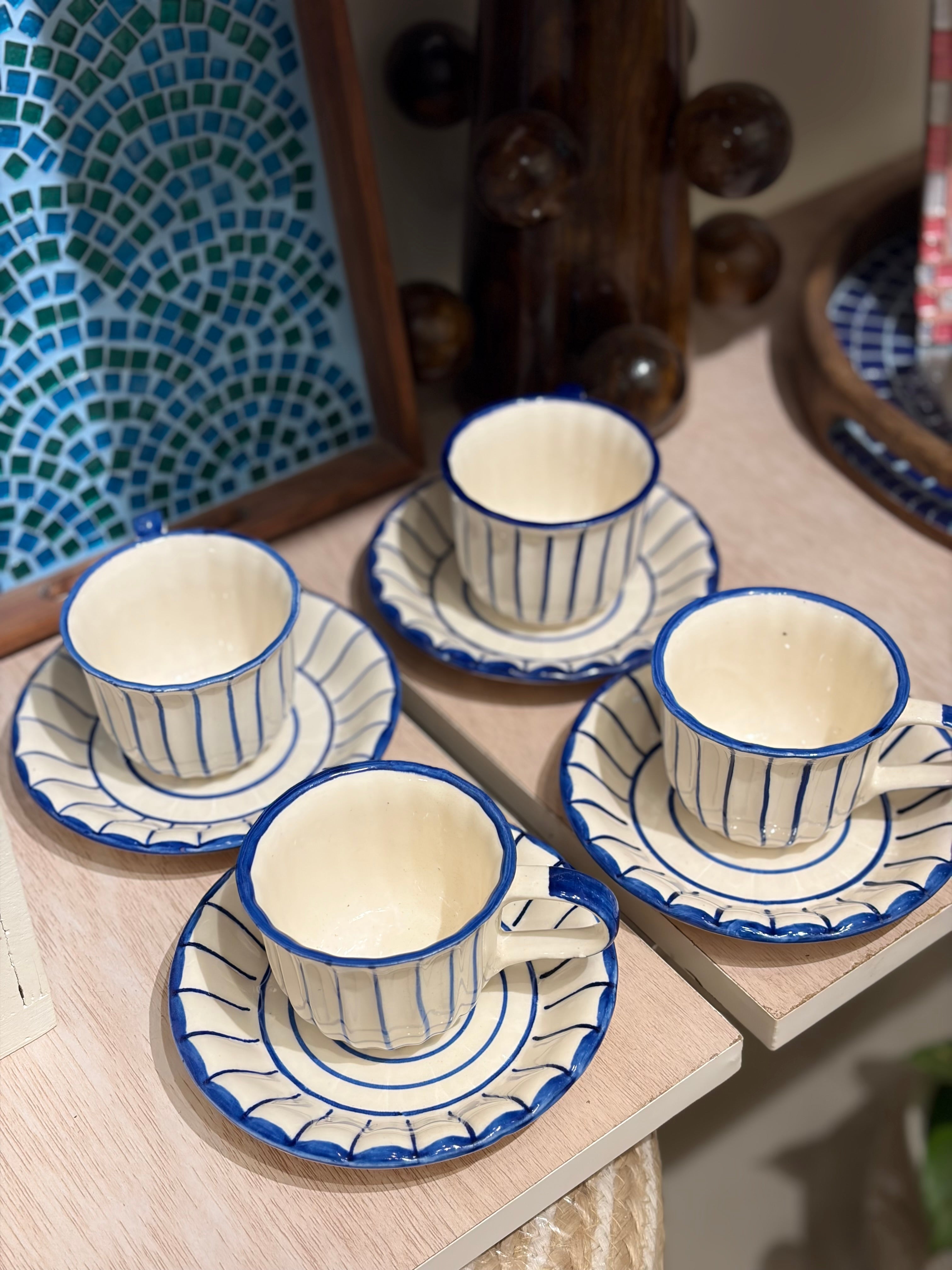 Blue Cup & Saucer- Set of 4
