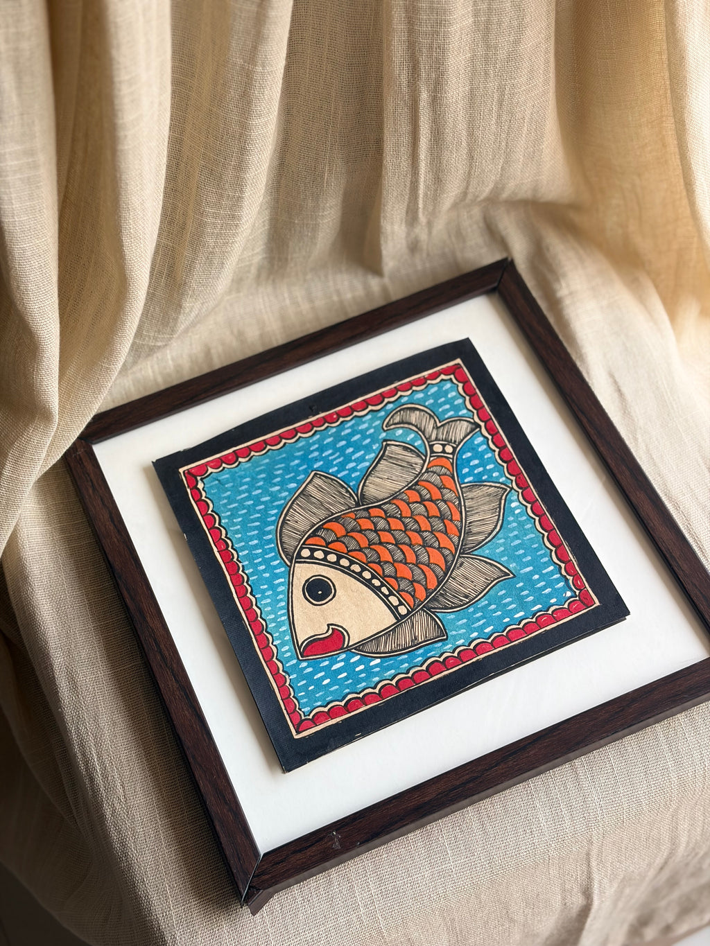 Original Madhubani Fish Painting-Framed