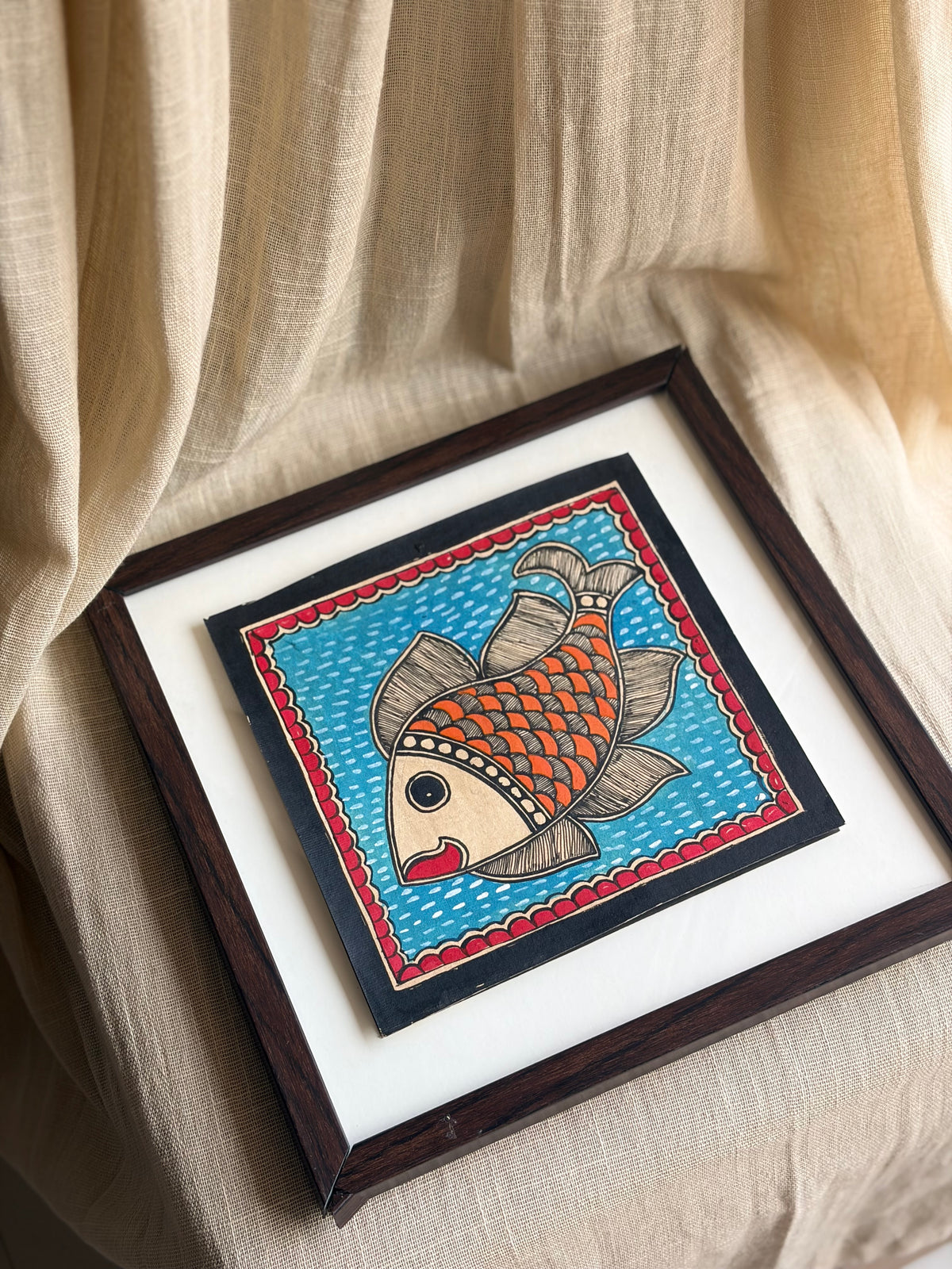 Original Madhubani Fish Painting-Framed