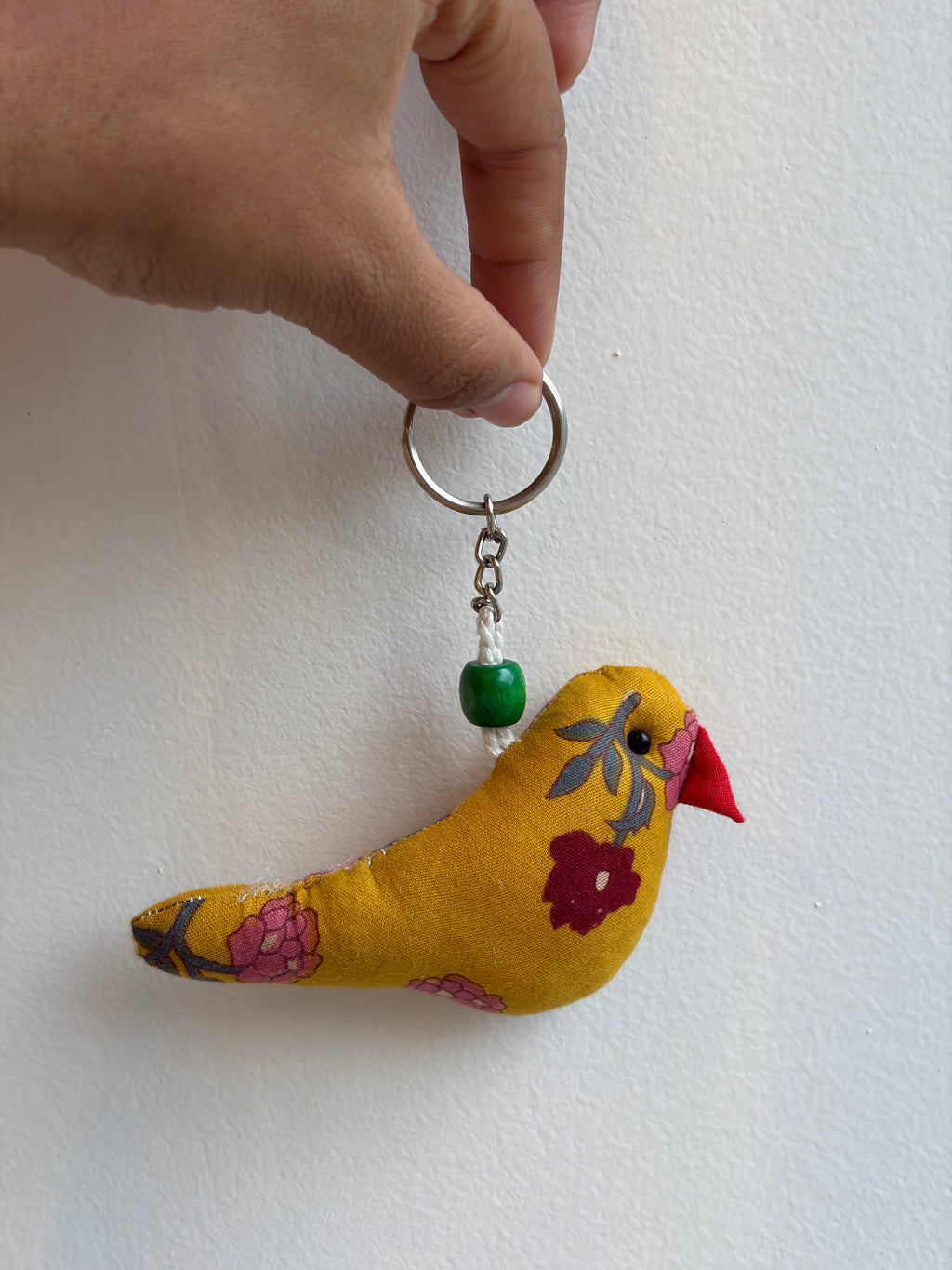 Mustard Bird fabric keychain