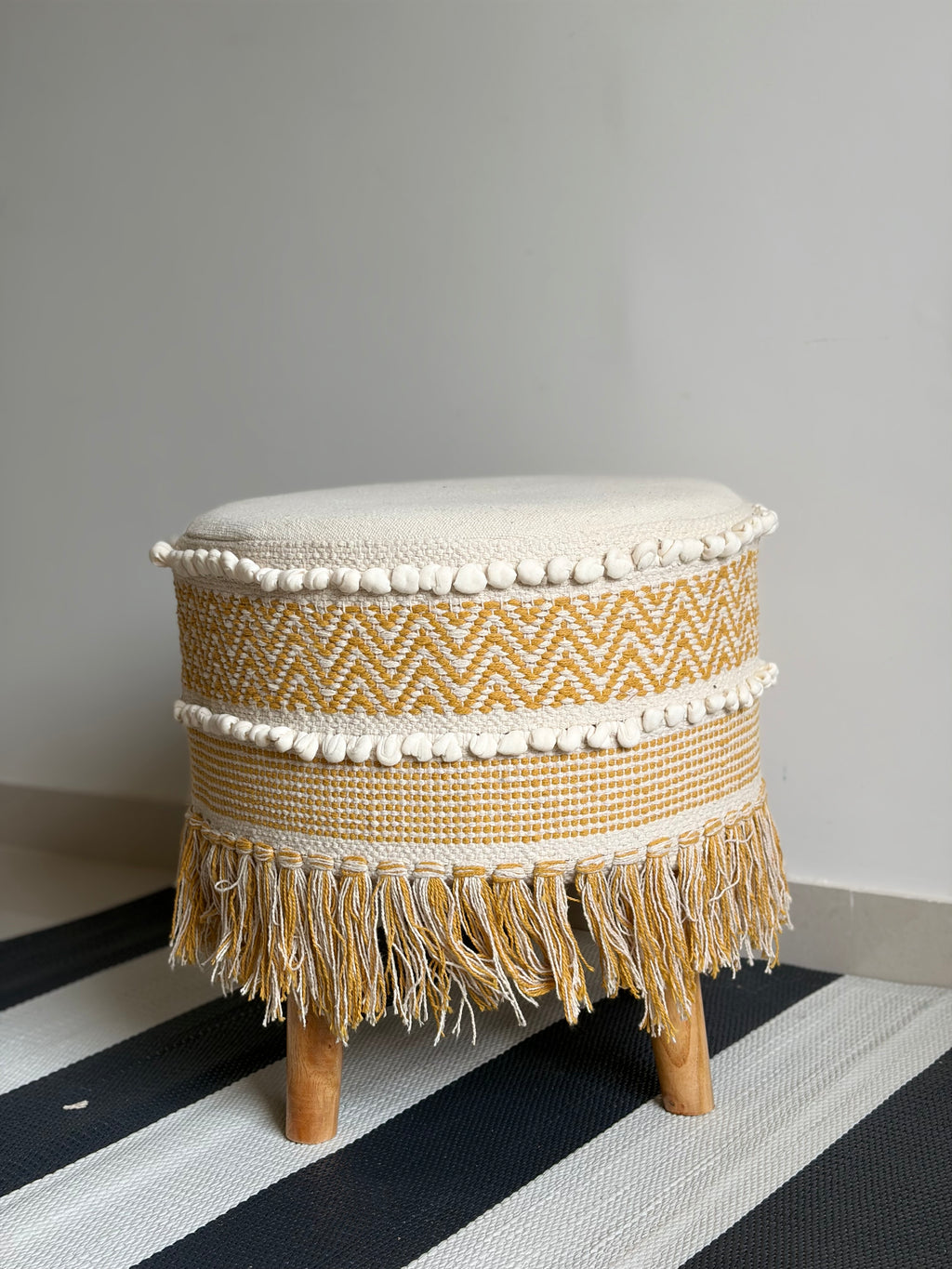 Yellow White Boho Stool