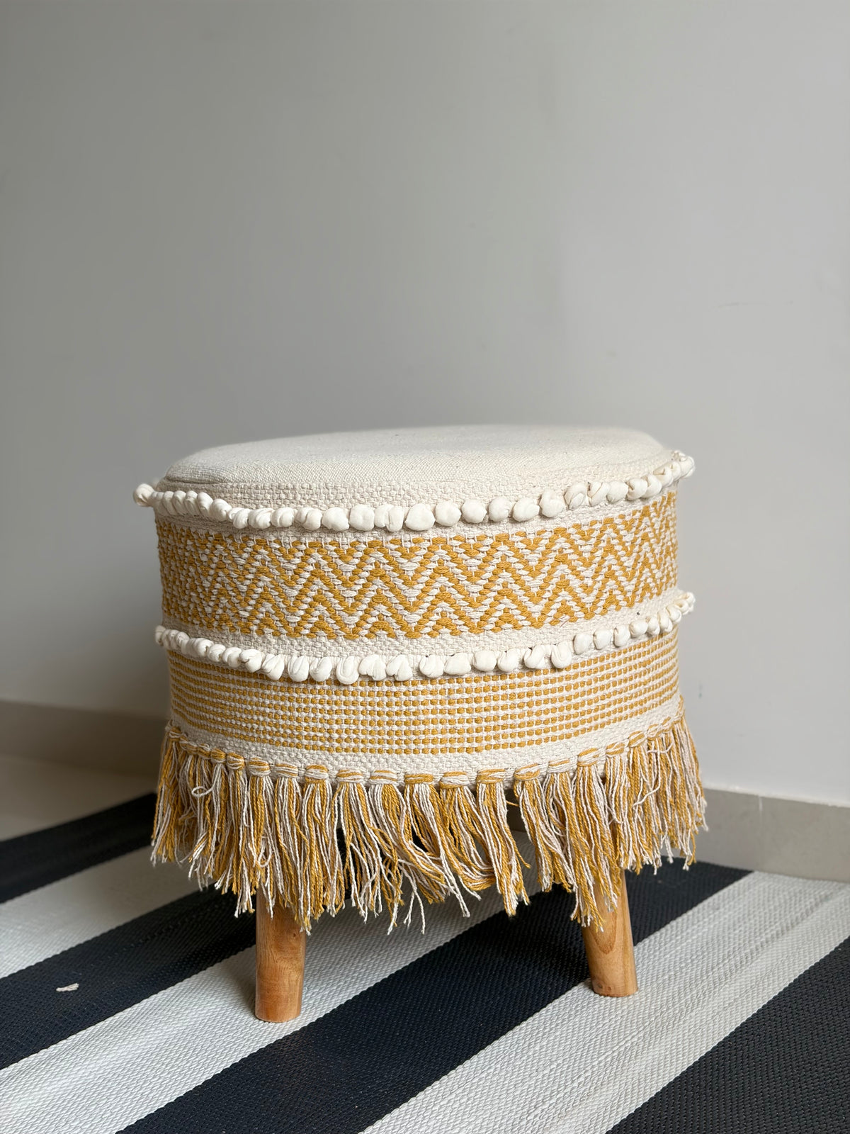 Yellow White Boho Stool