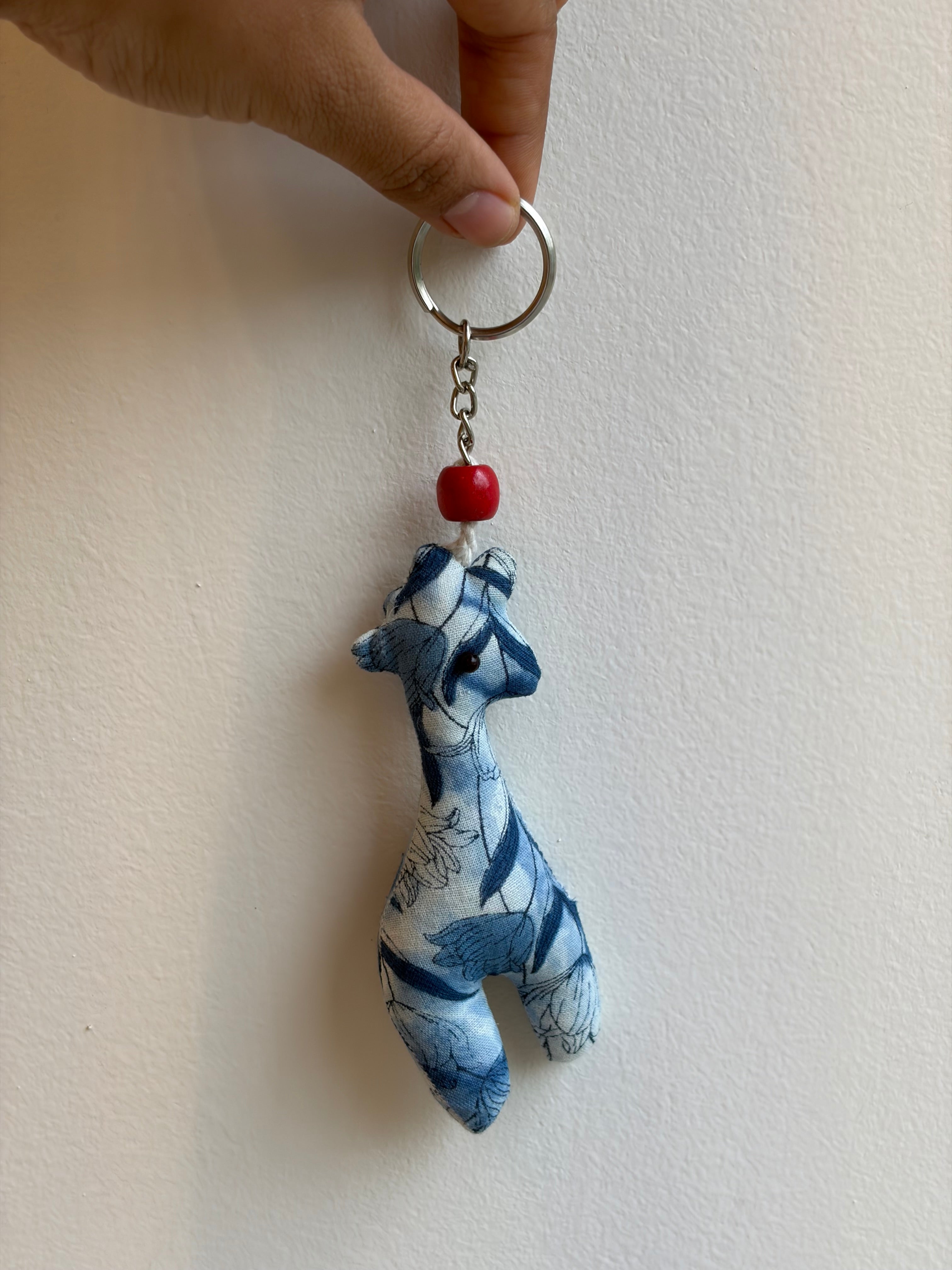 Blue Giraffe Keychain, Handmade with Fabric