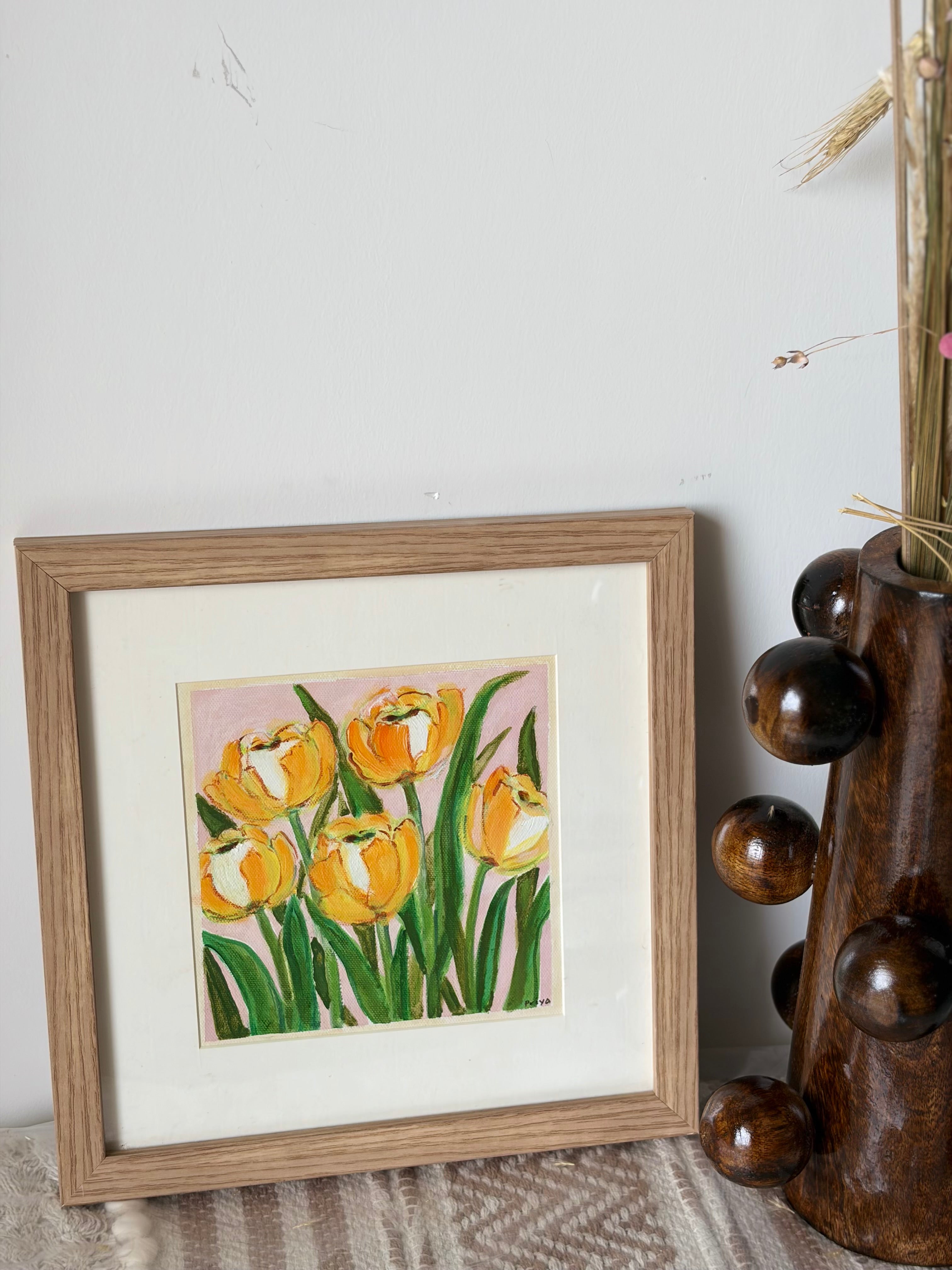 Yellow Tulip- Original Artwork- Acrylic on canvas Frames