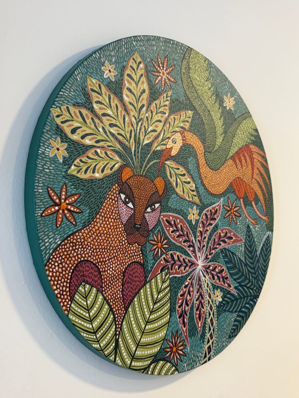 Original contemporary Gond painting on round canvas