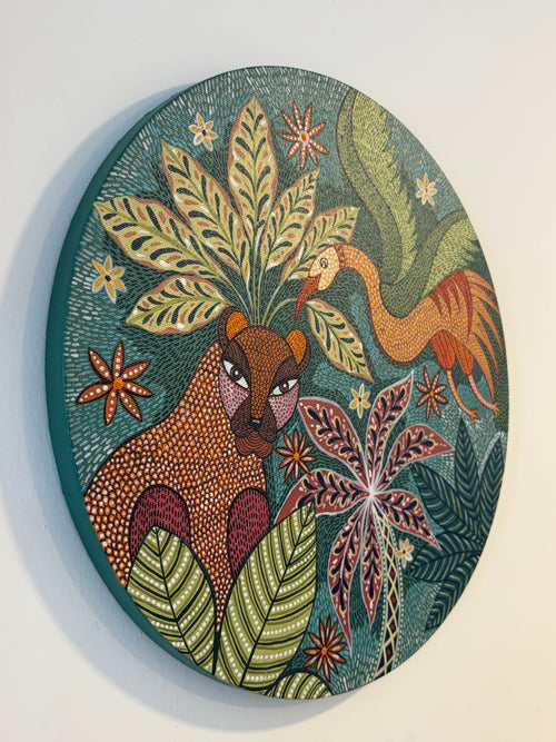 Original contemporary Gond painting on round canvas