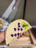 Embroidery jute clutch, Violet flowers