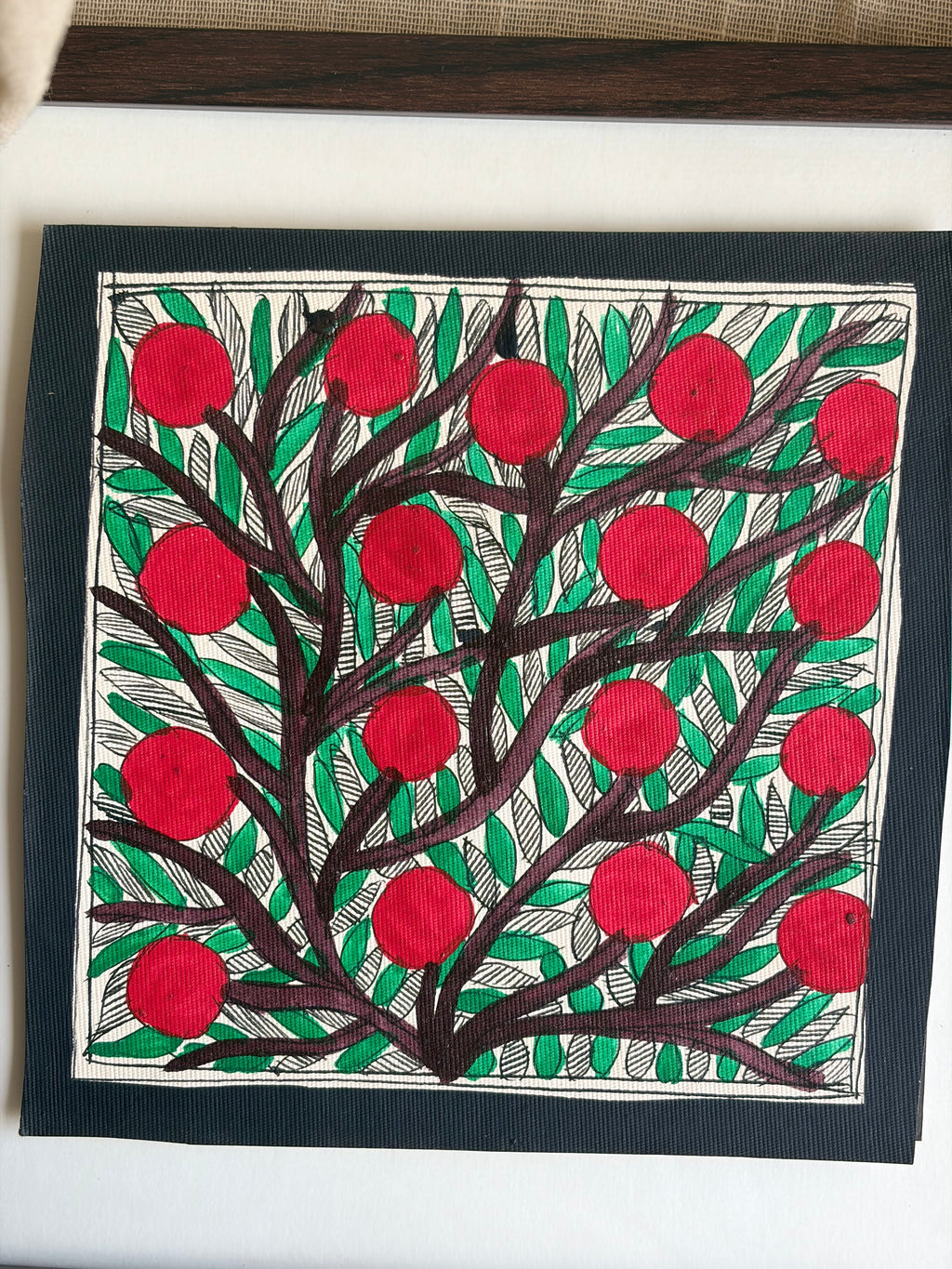 Original Madhubani Red fruit Painting