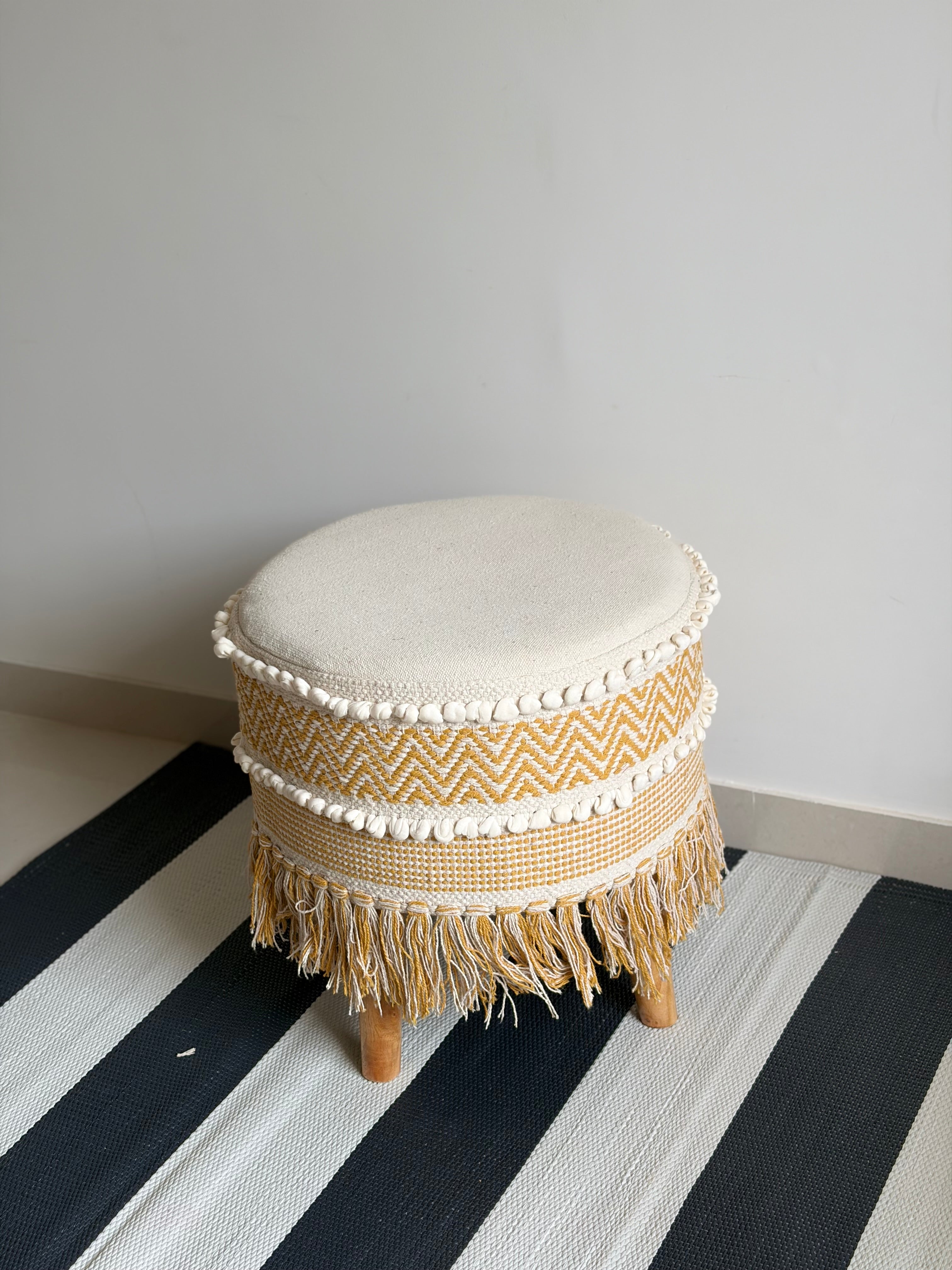 Yellow White Boho Stool