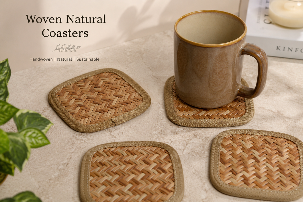 Handwoven Cane coasters- Set of 4