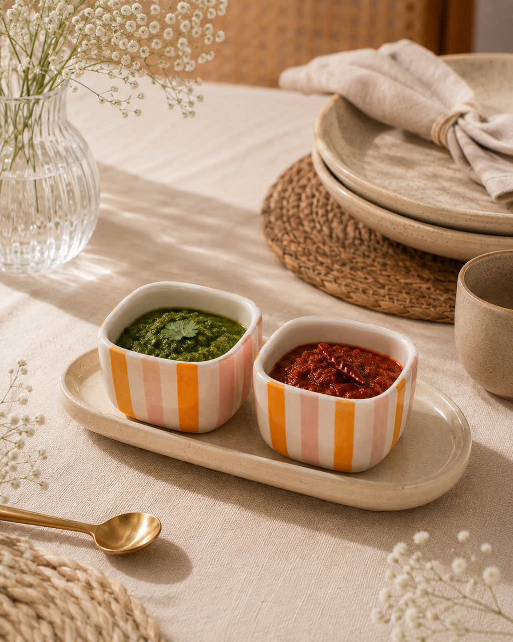 Dip Bowls - Red flower-set of 2