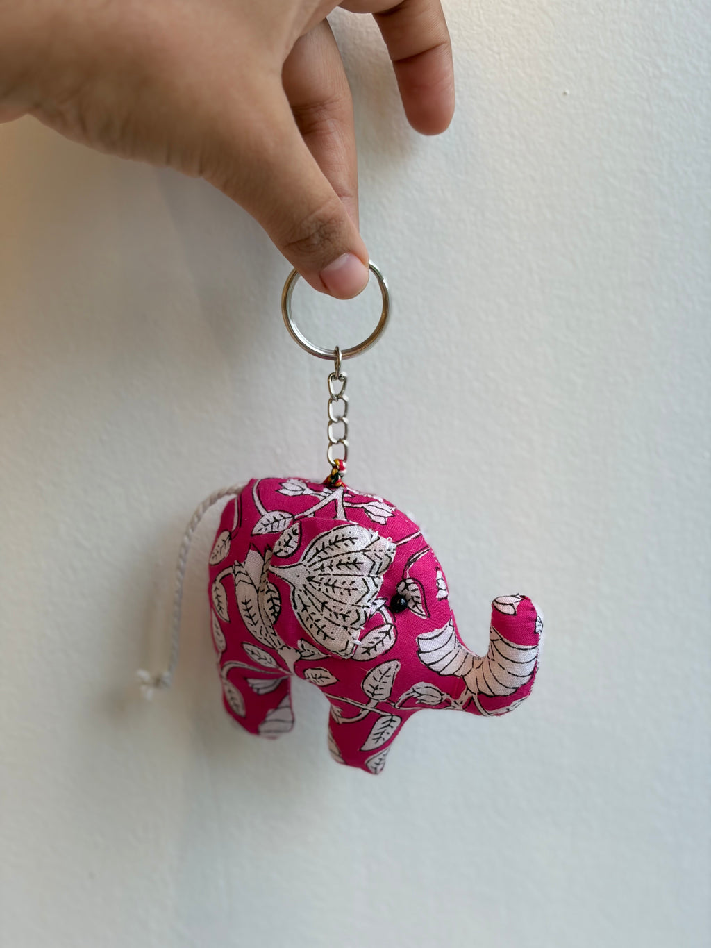 Hot pink Elephant keychain, handmade with fabric