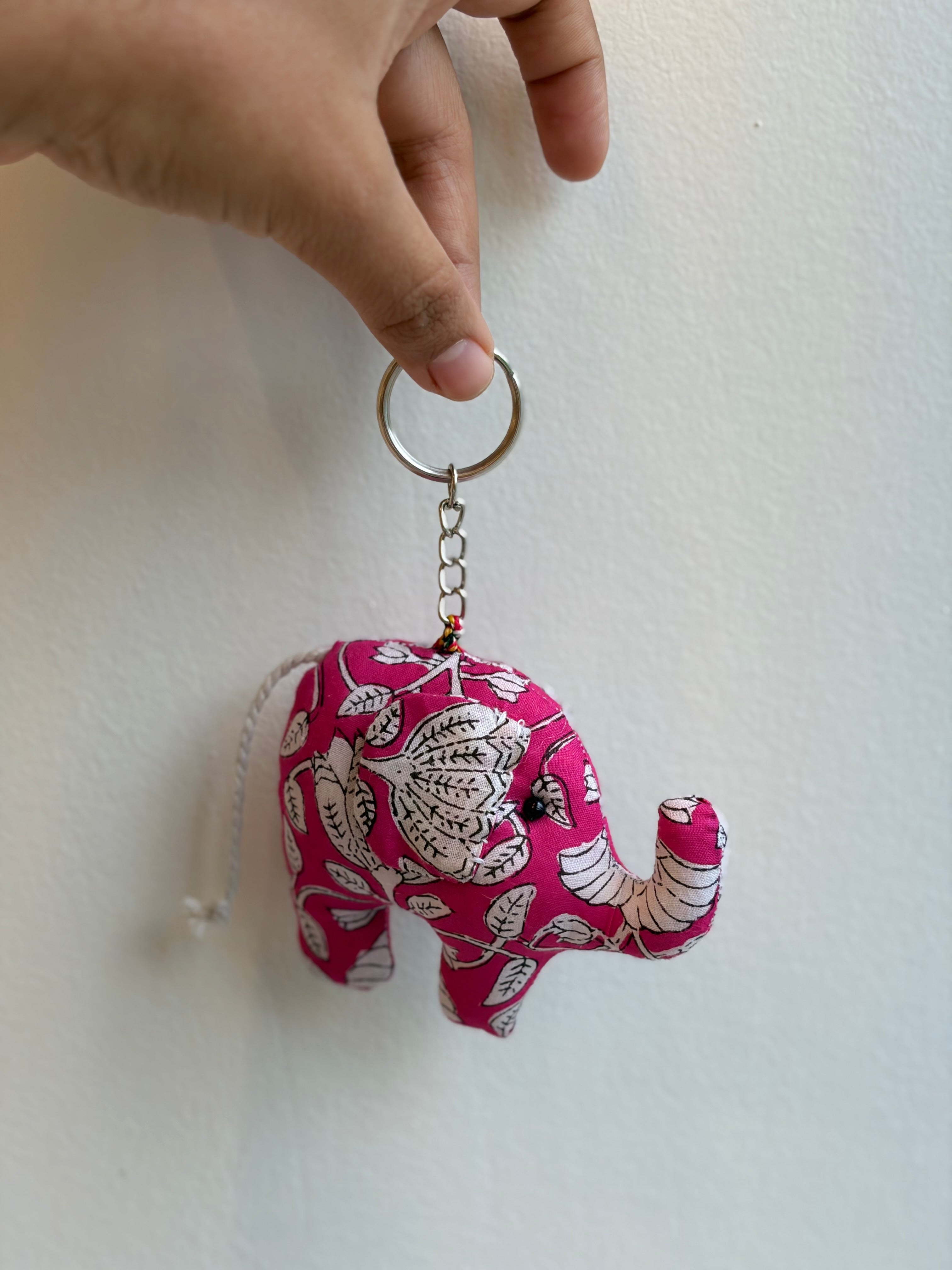 Hot pink Elephant keychain, handmade with fabric