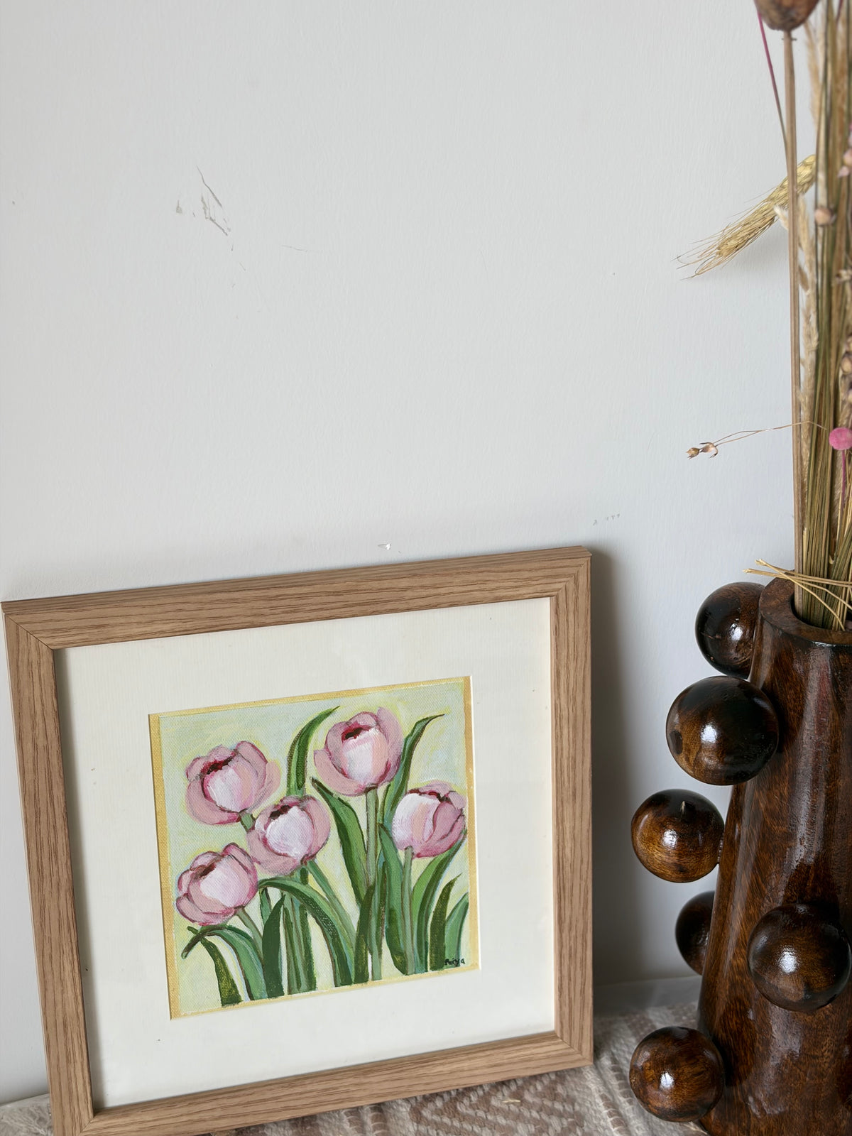 Pink Tulips original artwork- Acrylic on canvas, Frames