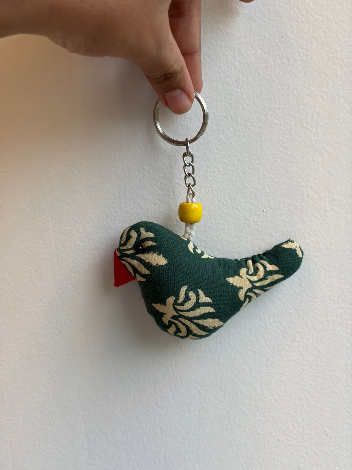 Green Bird fabric keychain