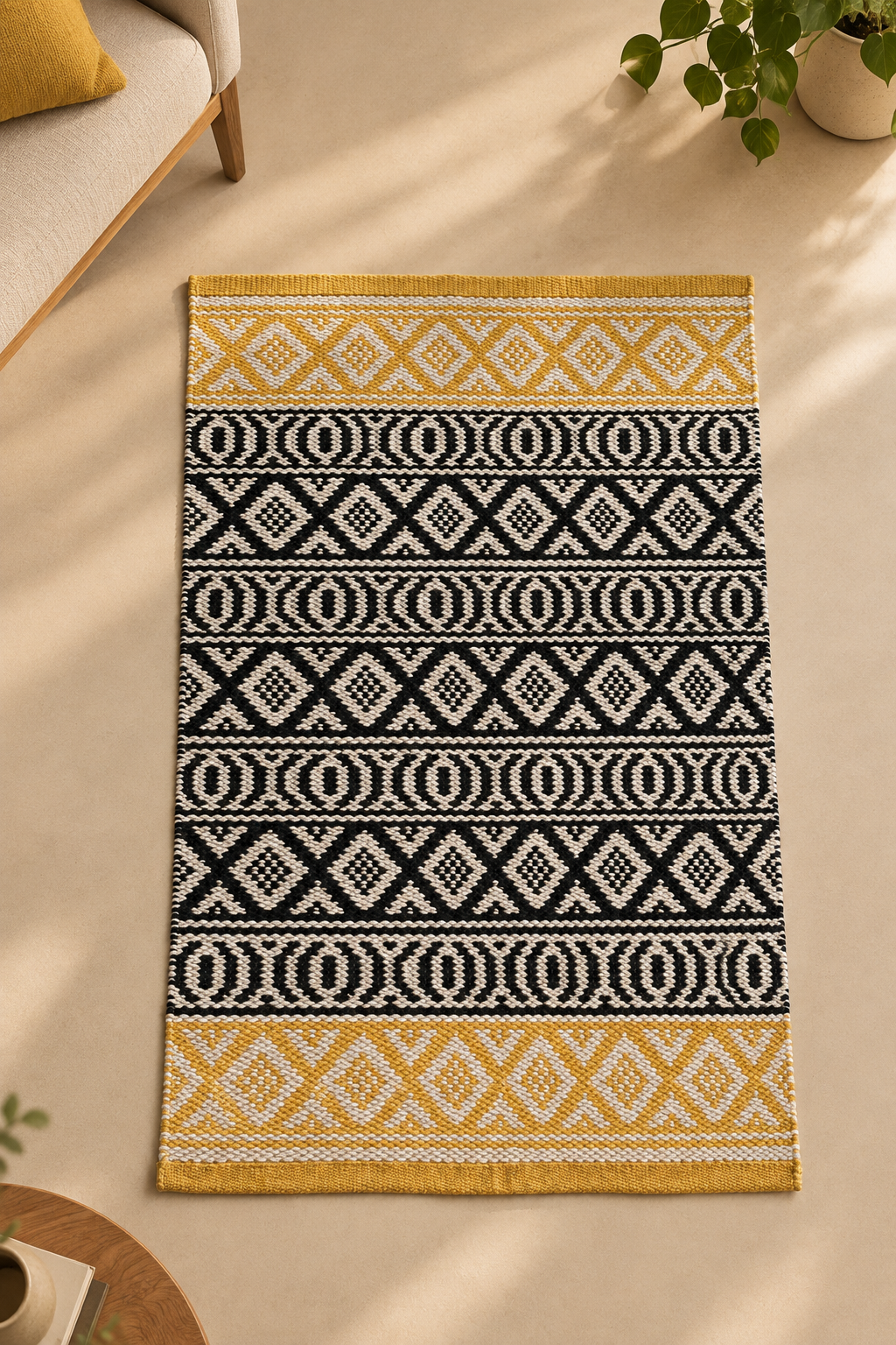 Yellow Black Rug
