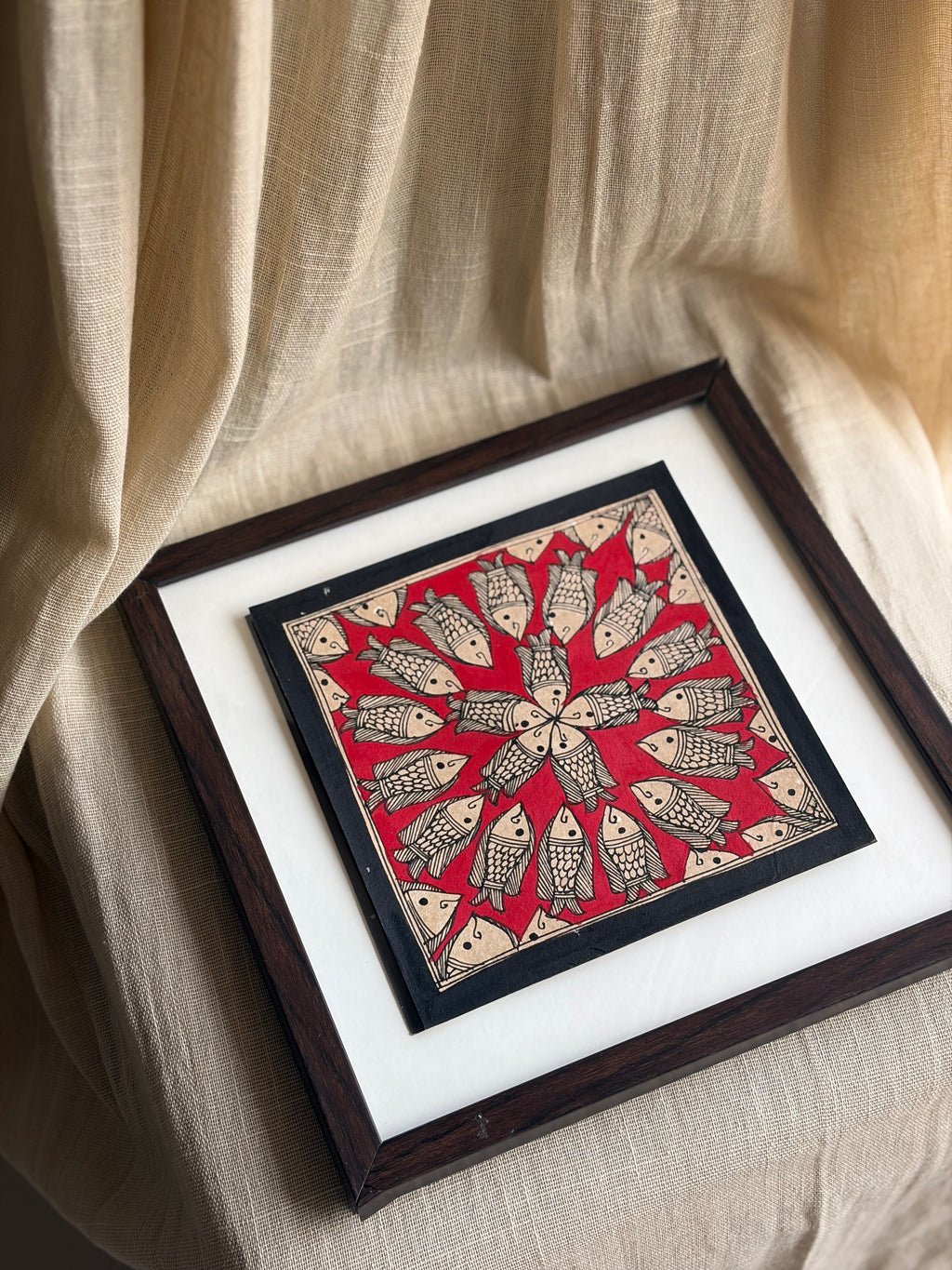 Original Madhubani Red spiral Fish- Frames