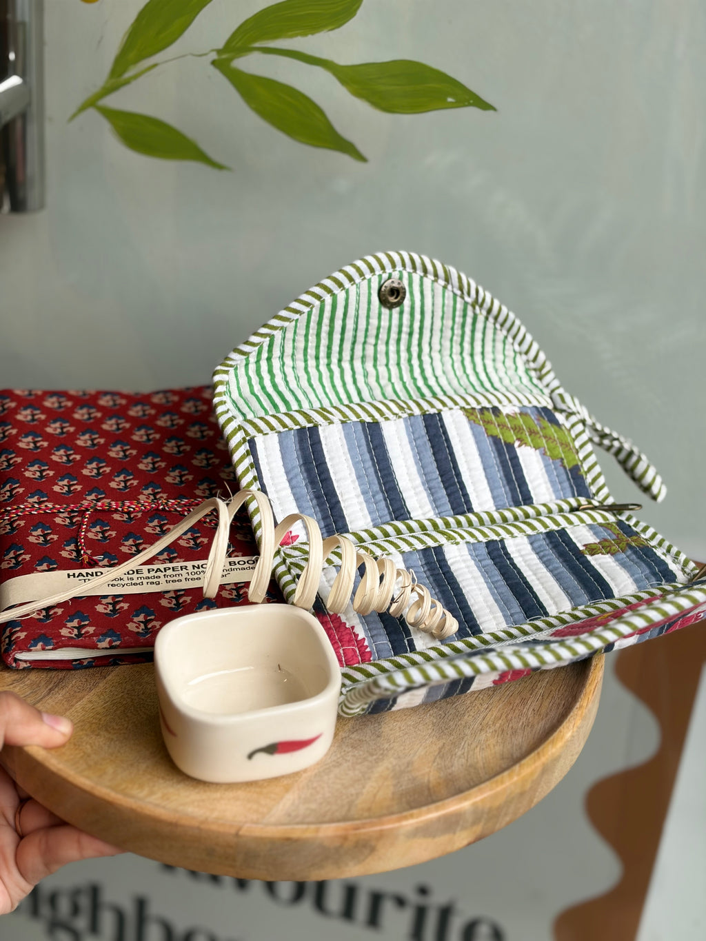 Tikhi Mirchi Hamper, 3 fold pouch, Mirchi Dip bowl, Handmade Diary