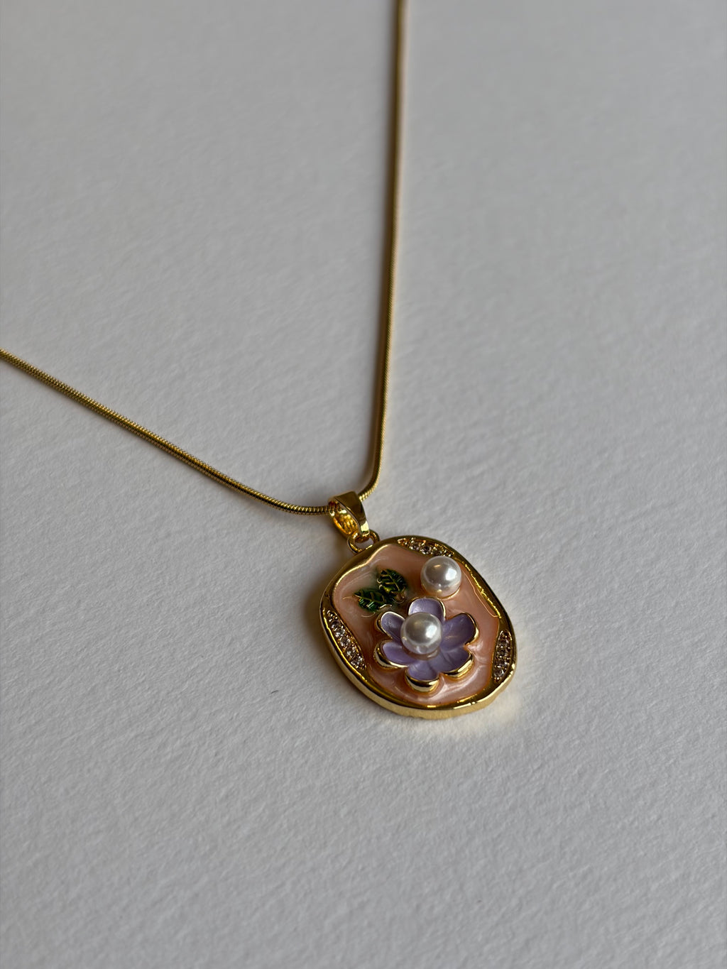 Pink flower pearl Pendant Neckpiece