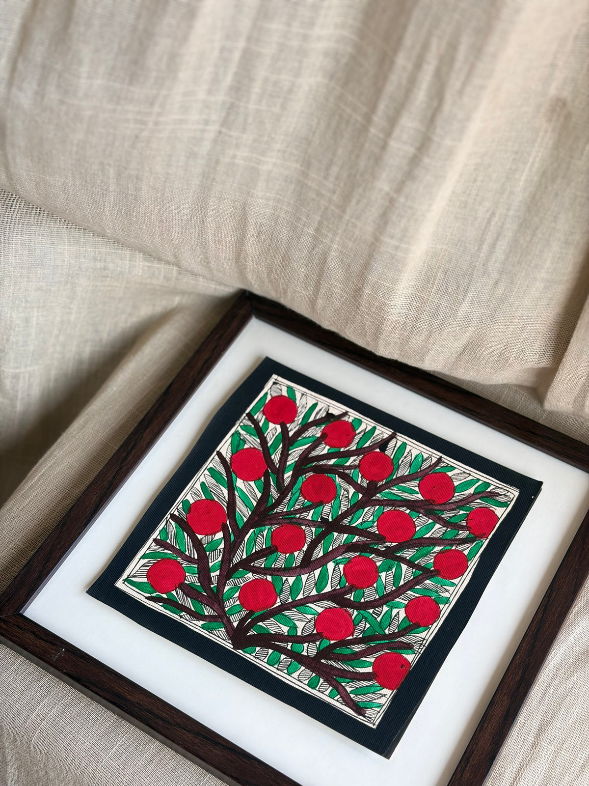 Original Madhubani Red fruit Painting