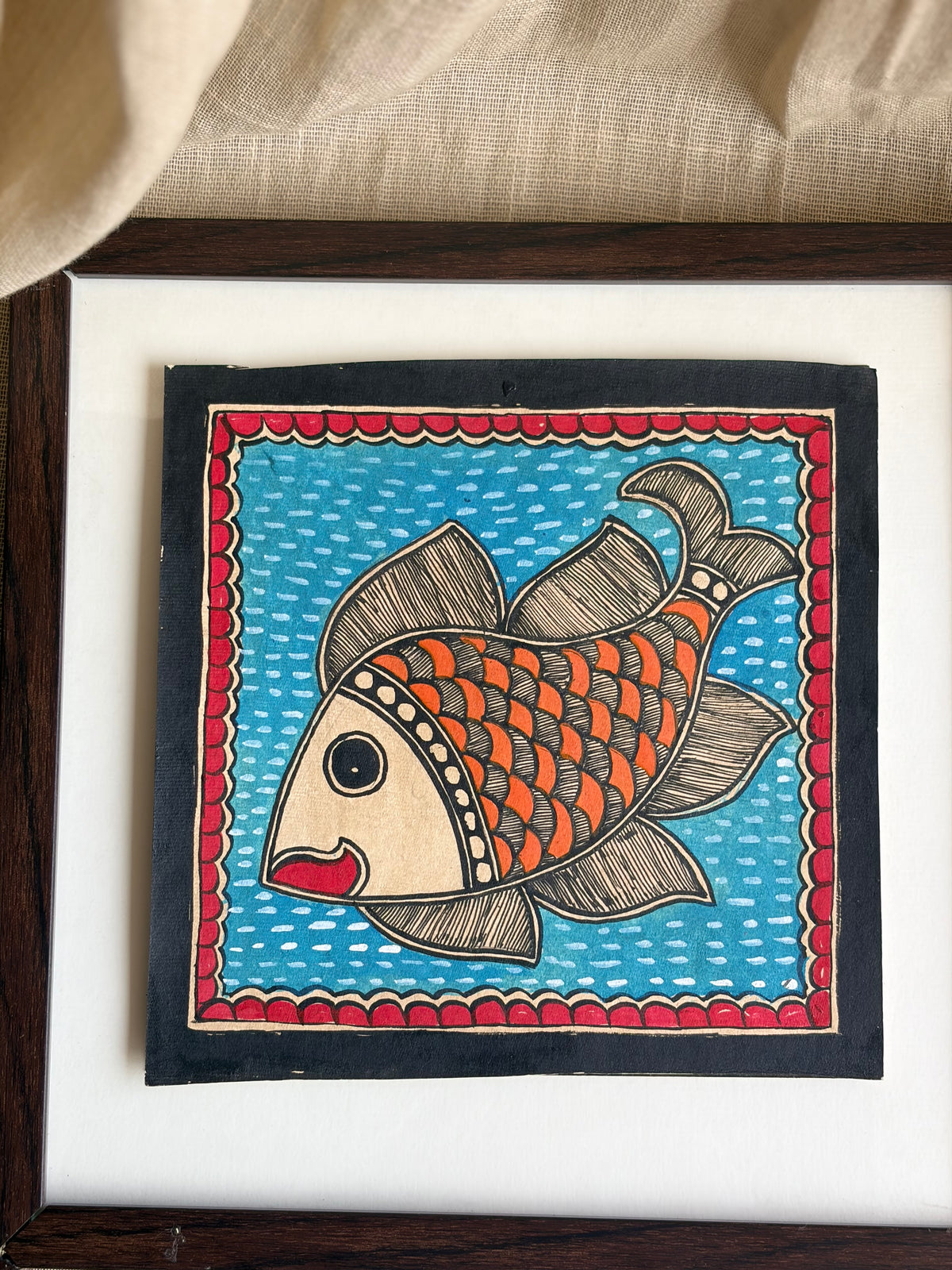 Original Madhubani Fish Painting-Framed