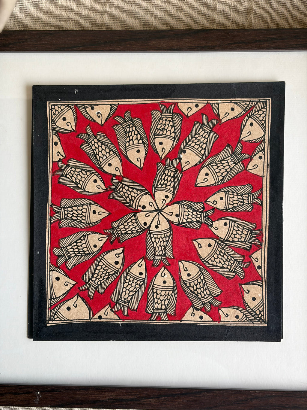 Original Madhubani Red spiral Fish- Frames