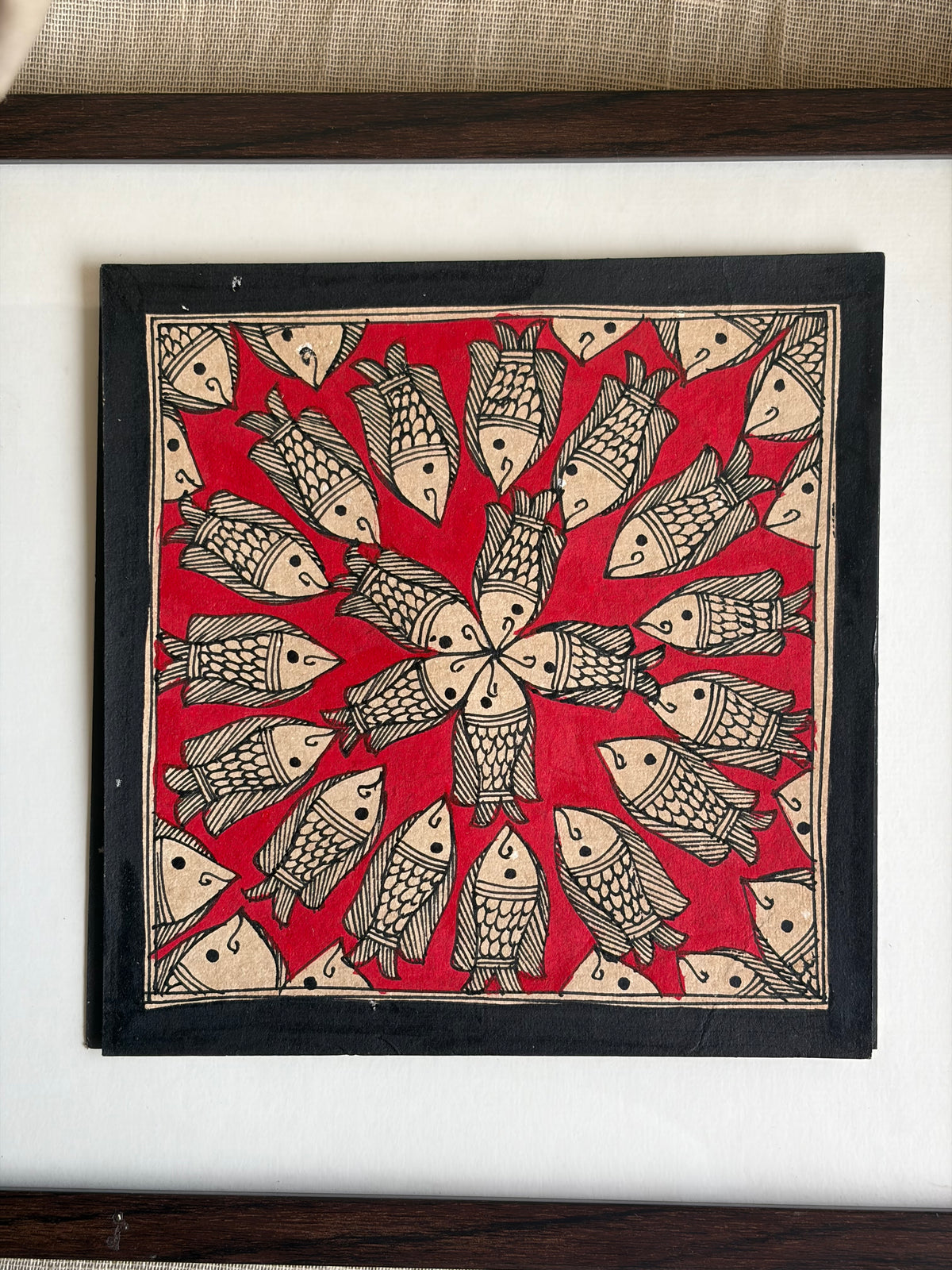 Original Madhubani Red spiral Fish- Frames