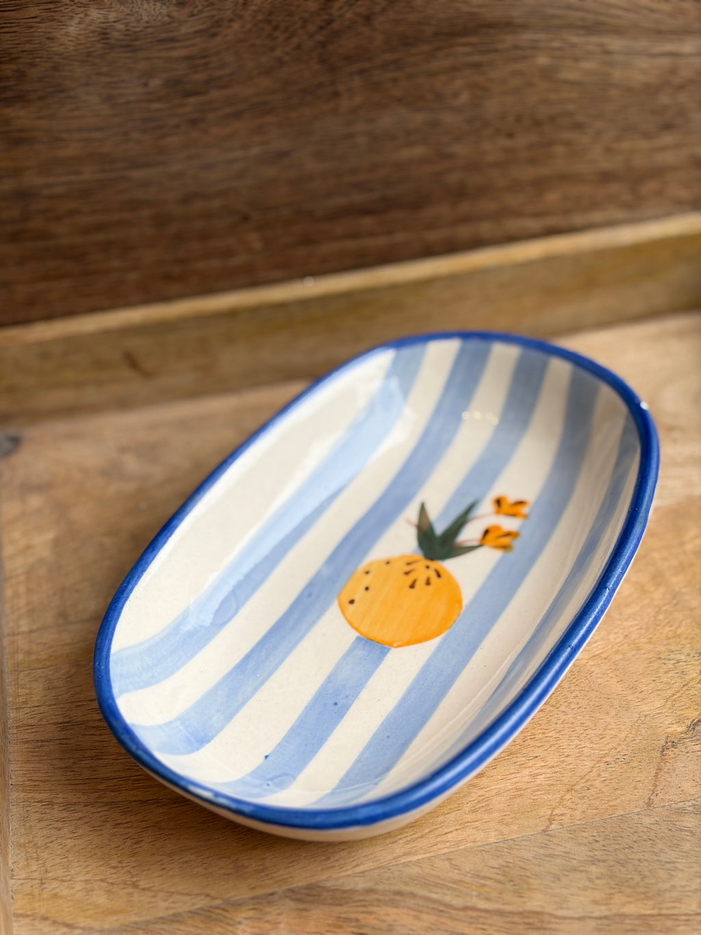 Blue strip Lemon oval serving plate bowl