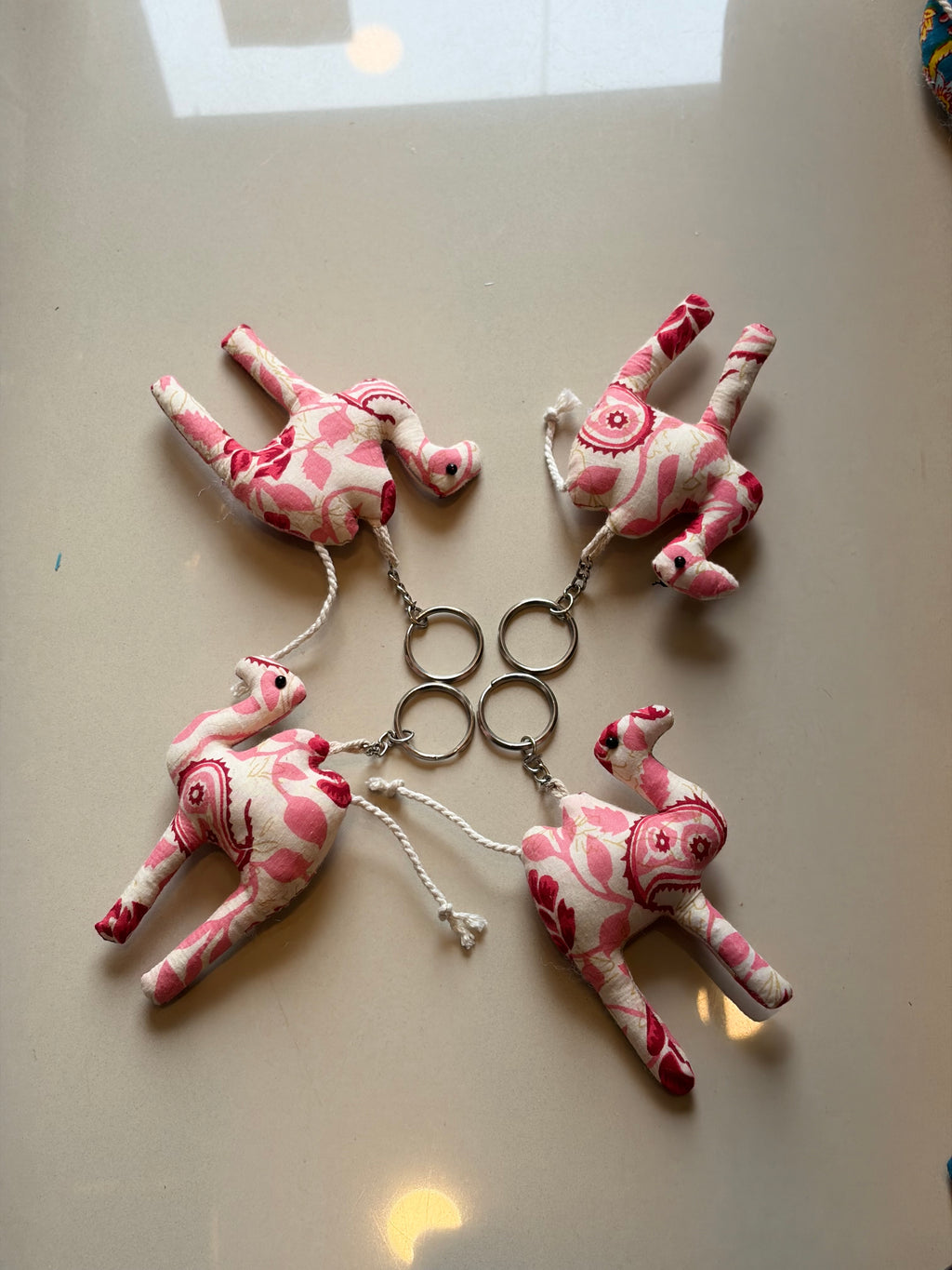 Pink Camel keychain, Handmade with fabric
