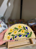 Embroidery jute clutch- yellow flowers