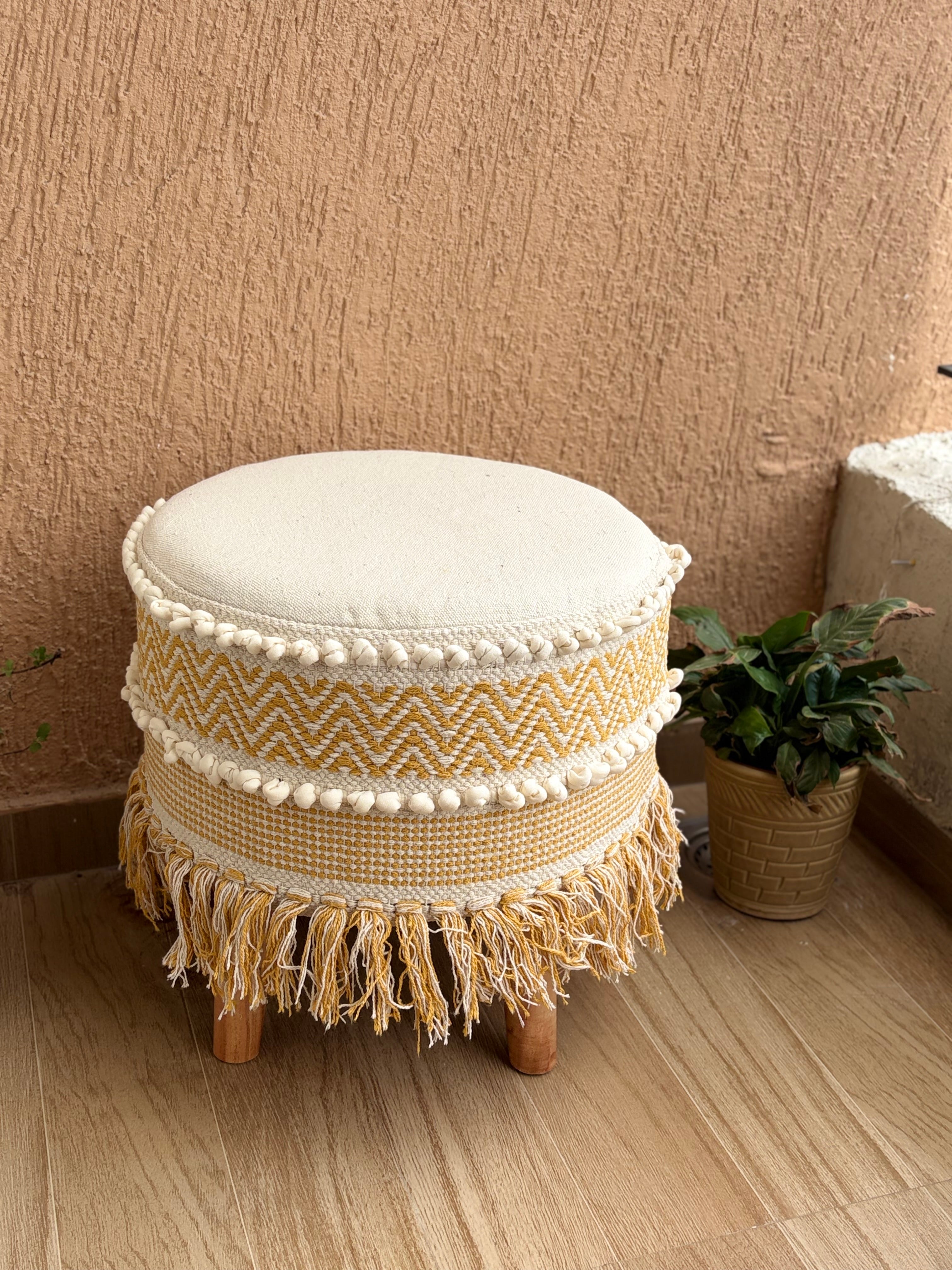 Yellow White Boho Stool