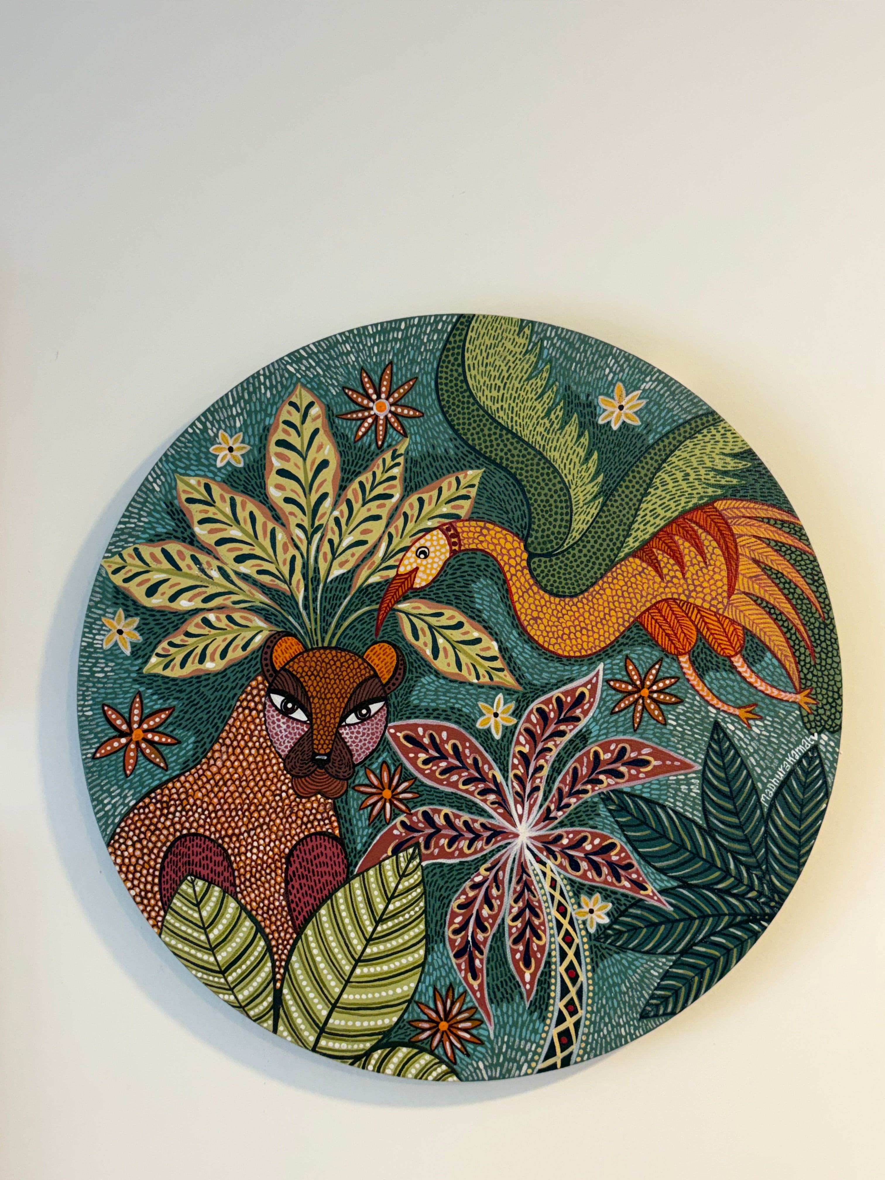 Original contemporary Gond painting on round canvas