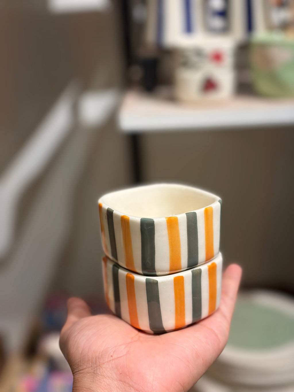 Dip Bowls - Green yellow strips -set of 2