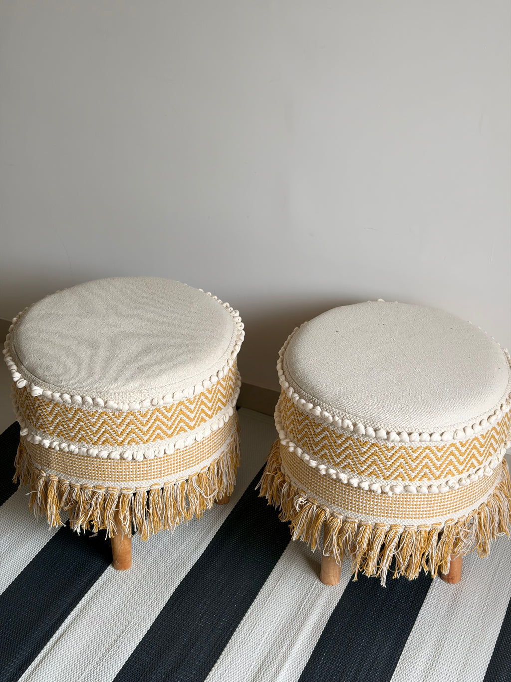 Yellow White Boho Stool