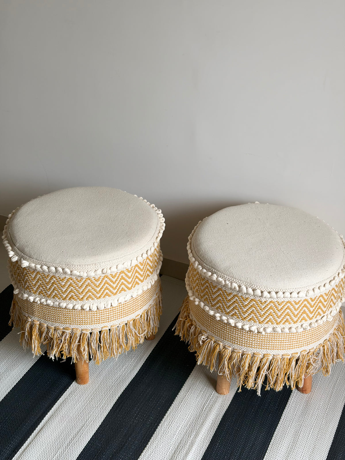 Yellow White Boho Stool