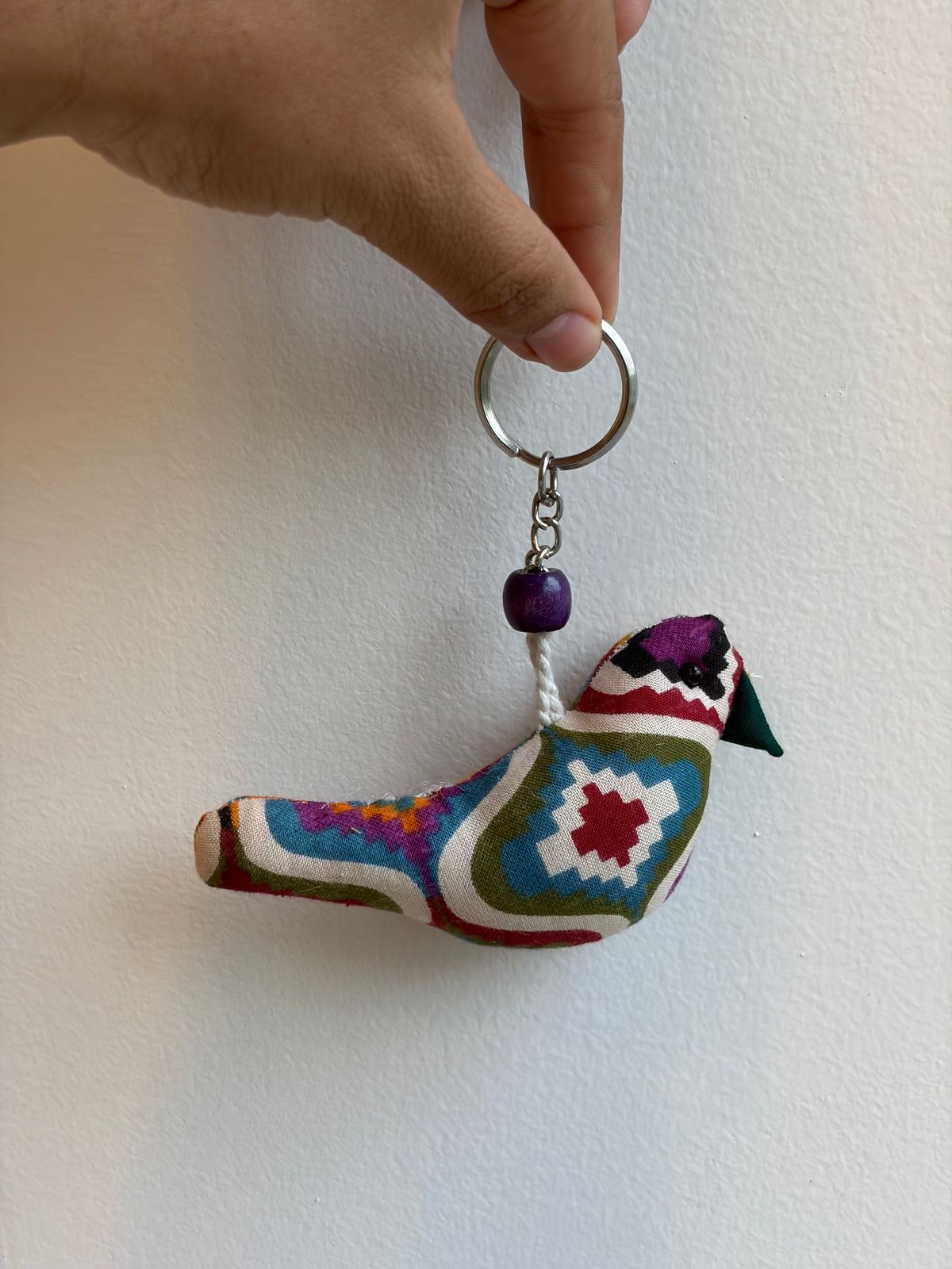 Bird fabric keychain, handmade
