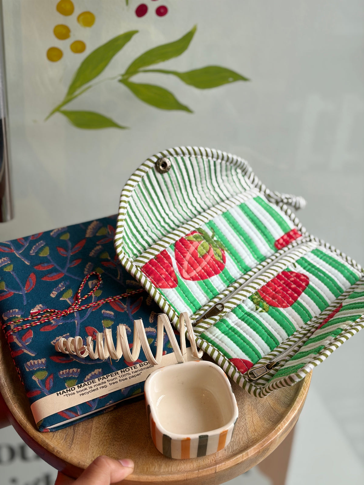 Rakhi Hamper, 3 fold pouch, Mirchi Dip bowl, Handmade Diary