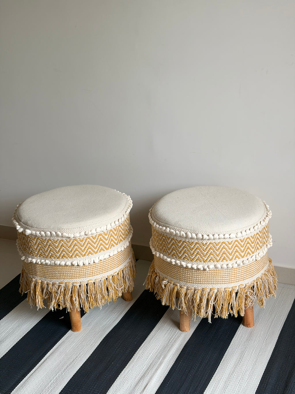 Yellow White Boho Stool