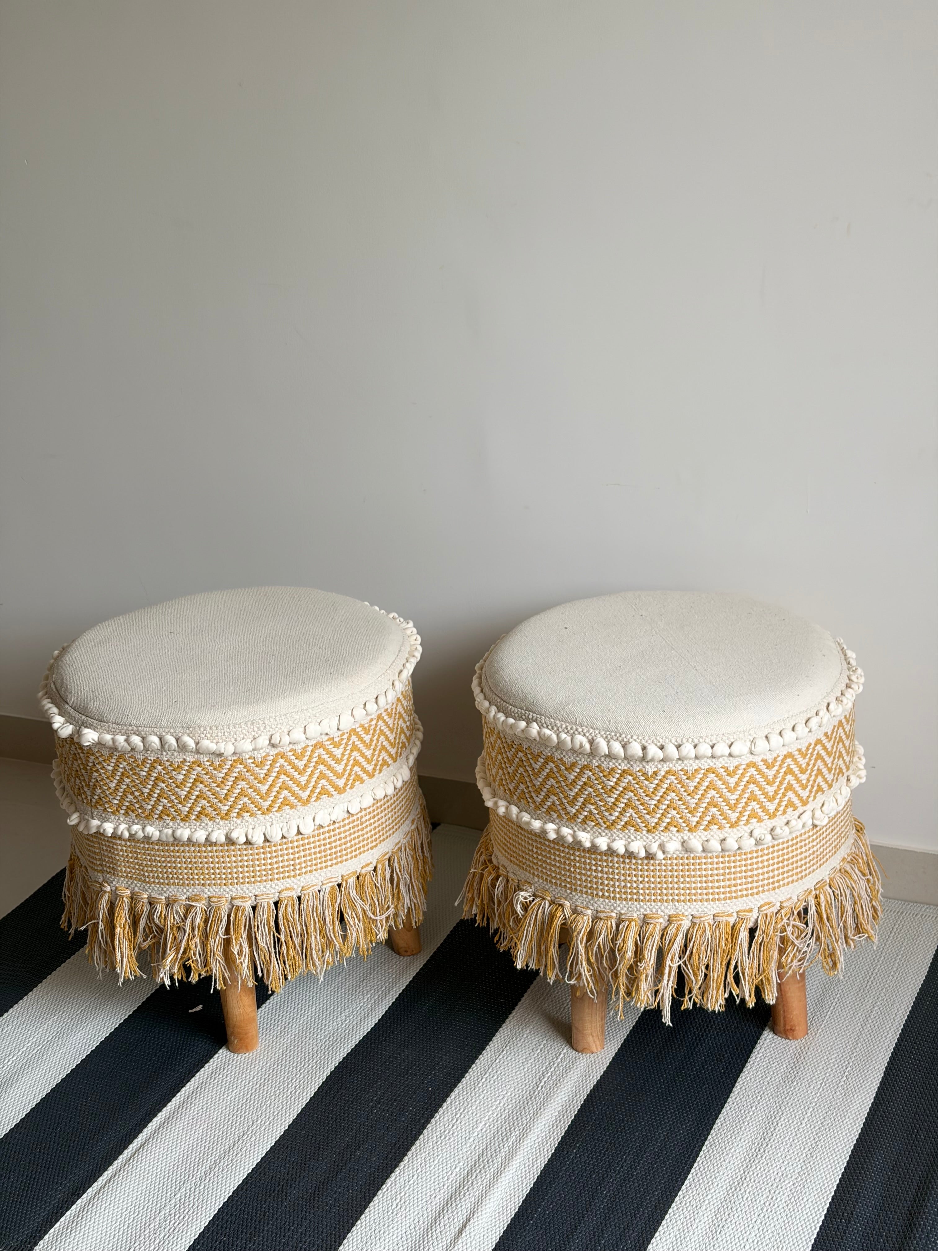 Yellow White Boho Stool