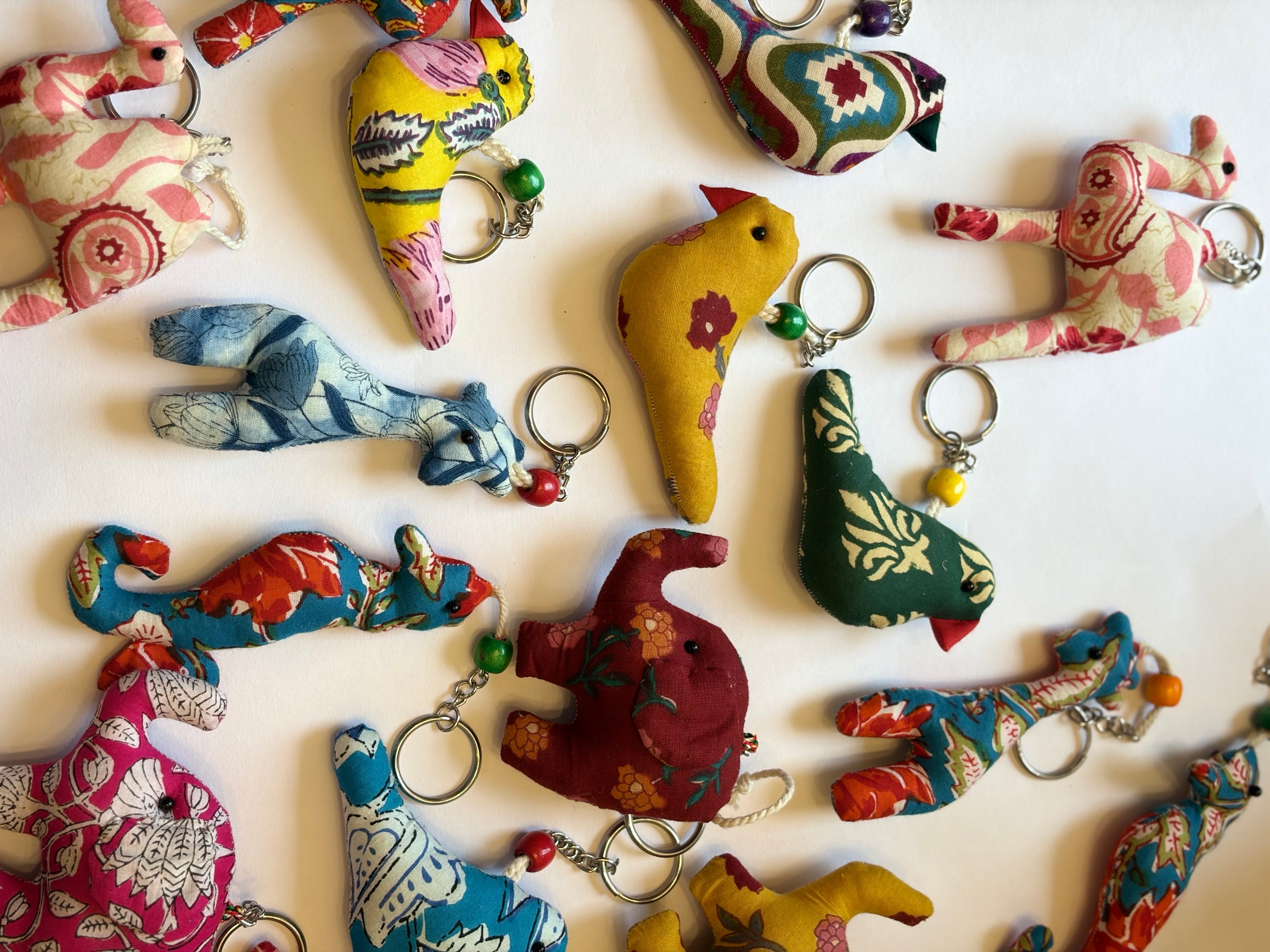 Mustard Bird fabric keychain