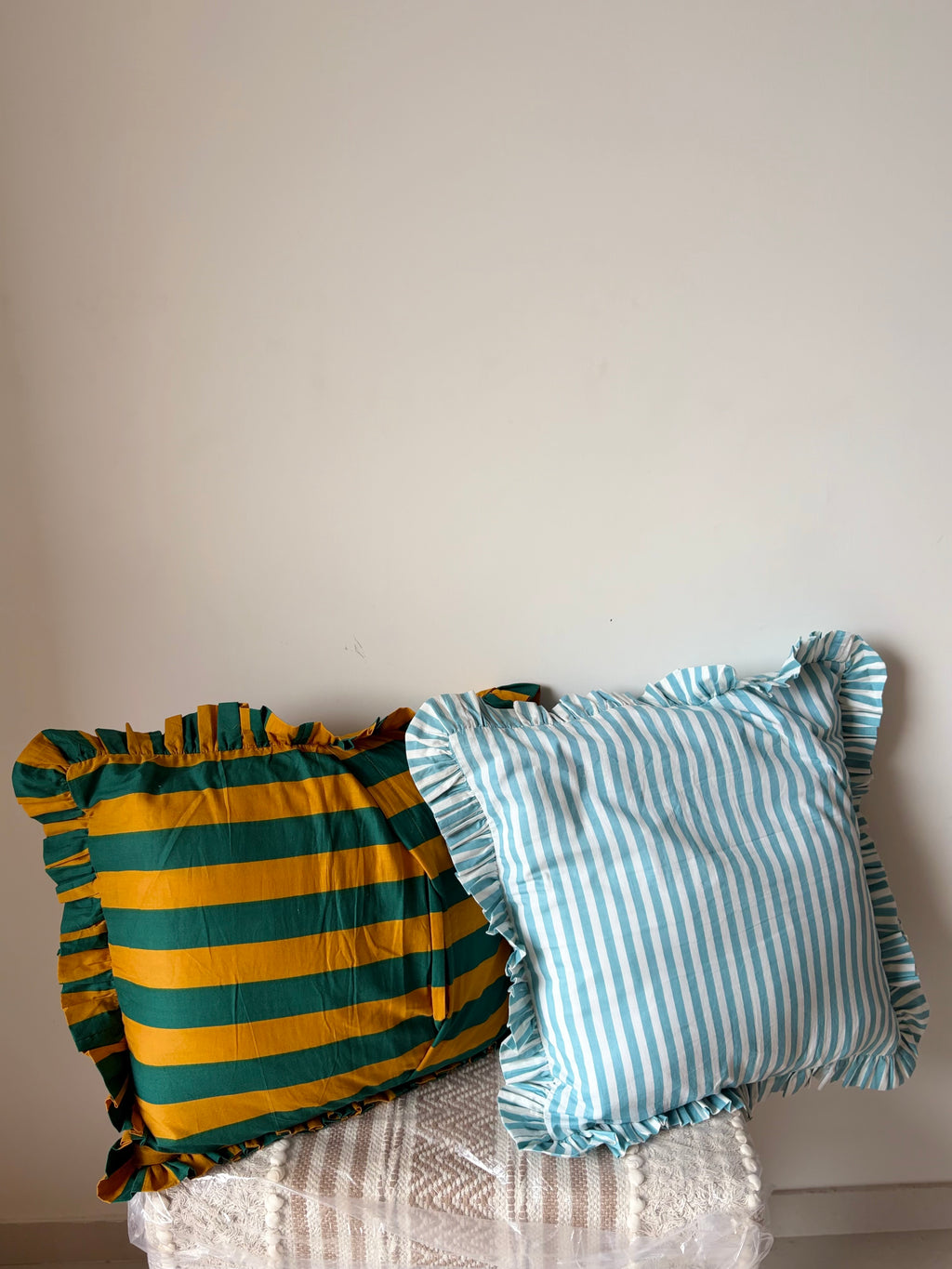 Blue striped cushion cover